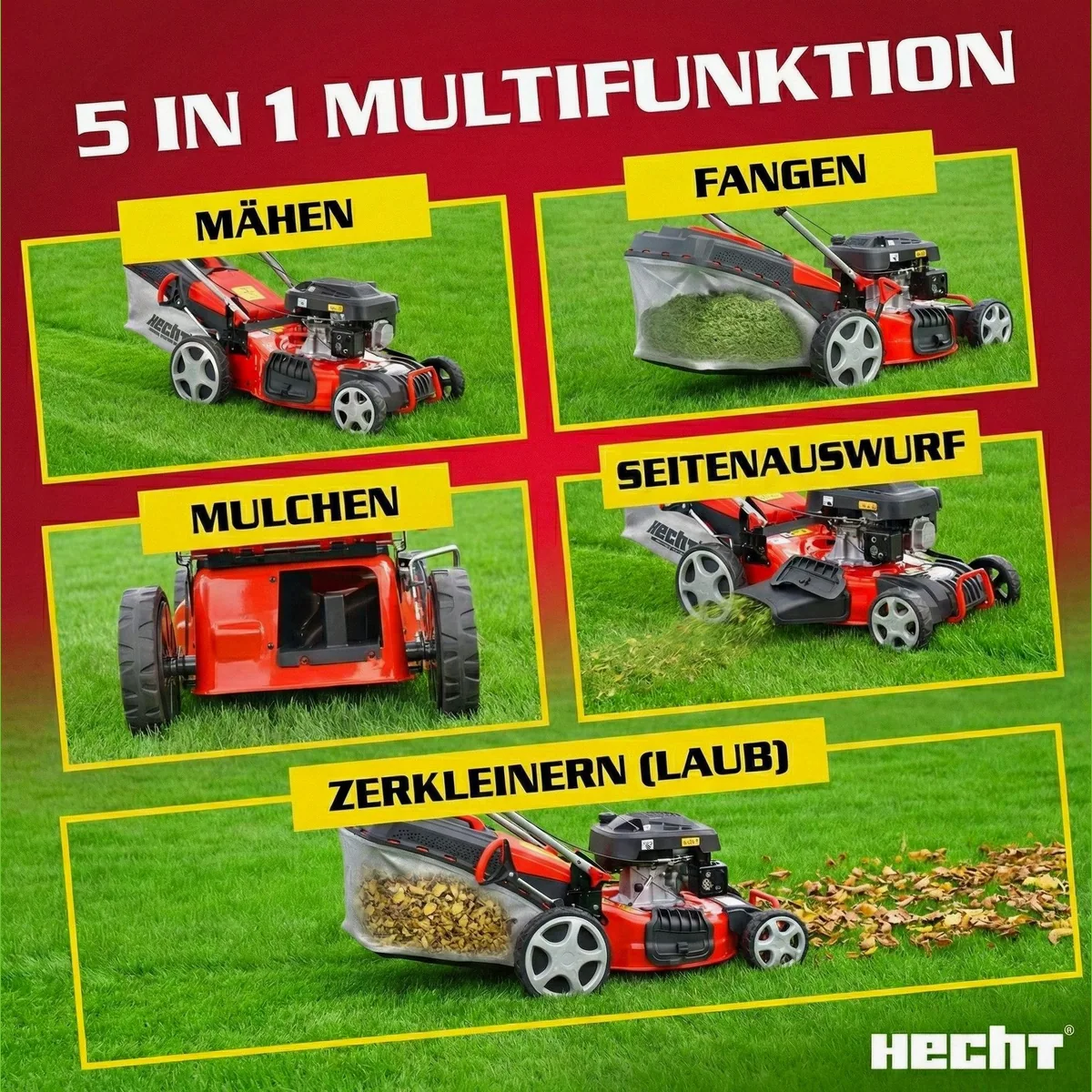 Hecht 547 SXW Benzinrasenmäher, 5-in-1 Funktion, Radantrieb, 46 cm Schnittbreite 2