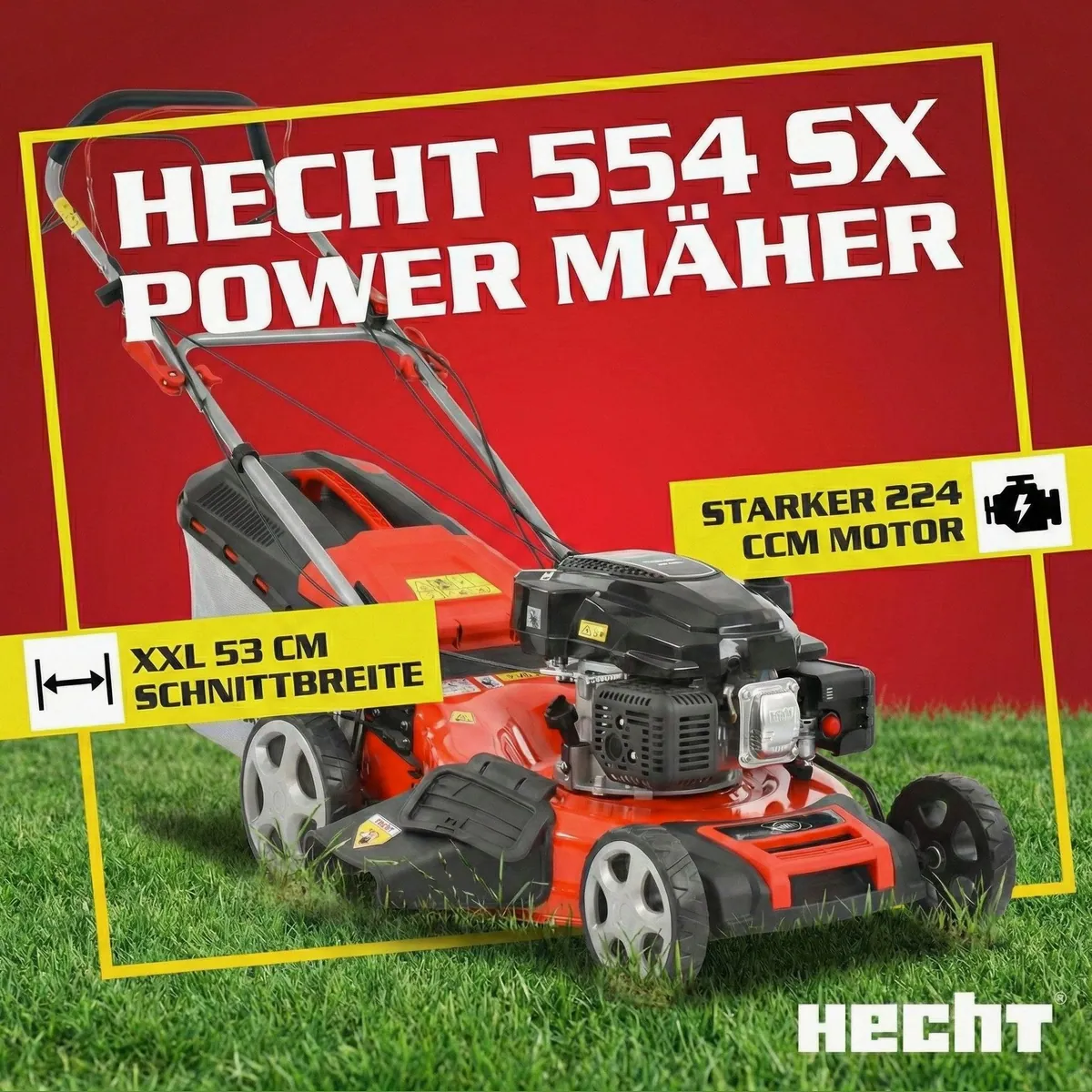 Hecht 554 SX Benzinrasenmäher, 5-in-1 Funktion, 6 PS, 75L Fangkorb 2