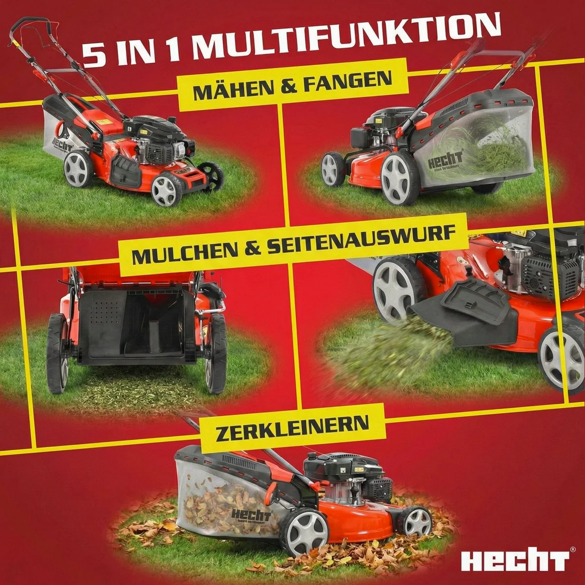 Hecht 554 SX Benzinrasenmäher, 5-in-1 Funktion, 6 PS, 75L Fangkorb 3