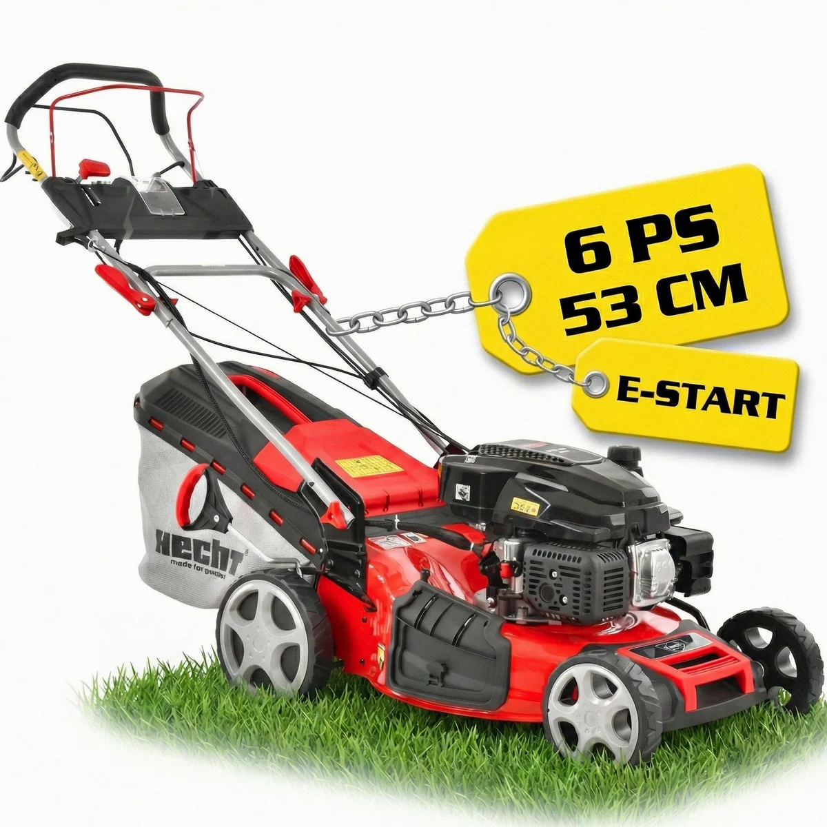 Hecht 554 SXE Benzinrasenmäher, 5-in-1 Funktionalität, Elektrostart, 53 cm Schnittbreite