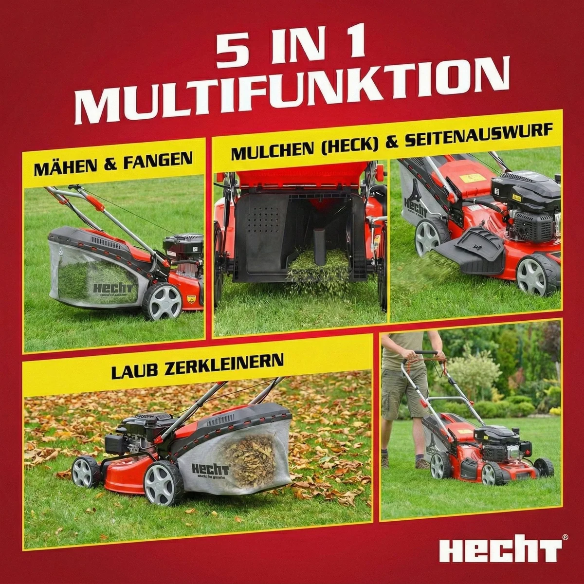 Hecht 554 SXE Benzinrasenmäher, 5-in-1 Funktionalität, Elektrostart, 53 cm Schnittbreite 2