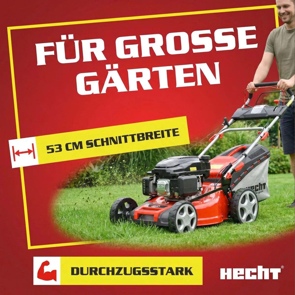 Hecht 554 SXE Benzinrasenmäher, 5-in-1 Funktionalität, Elektrostart, 53 cm Schnittbreite 3