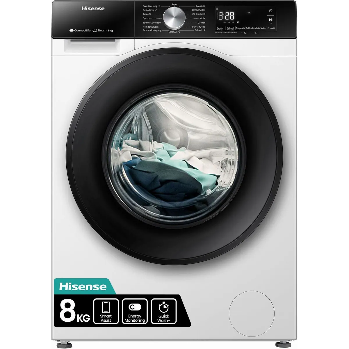 Hisense WF3S8043BW3 Waschmaschine, 8 kg, 1400 U/min, Wifi-ConnectLife 3