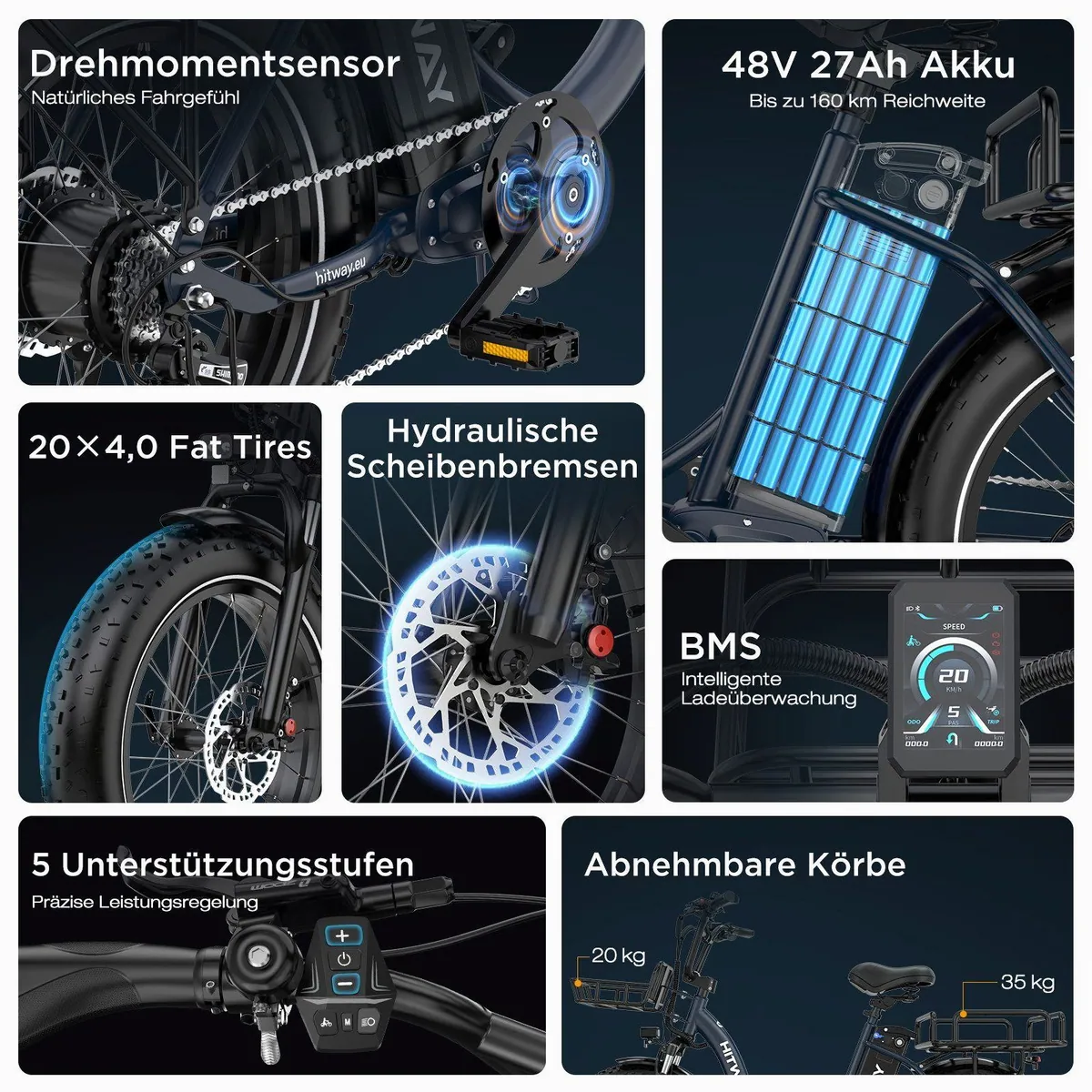 HITWAY BK6S PLUS E-Bike, 160 km Reichweite, 250 W Motor, hydraulische Scheibenbremsen 4