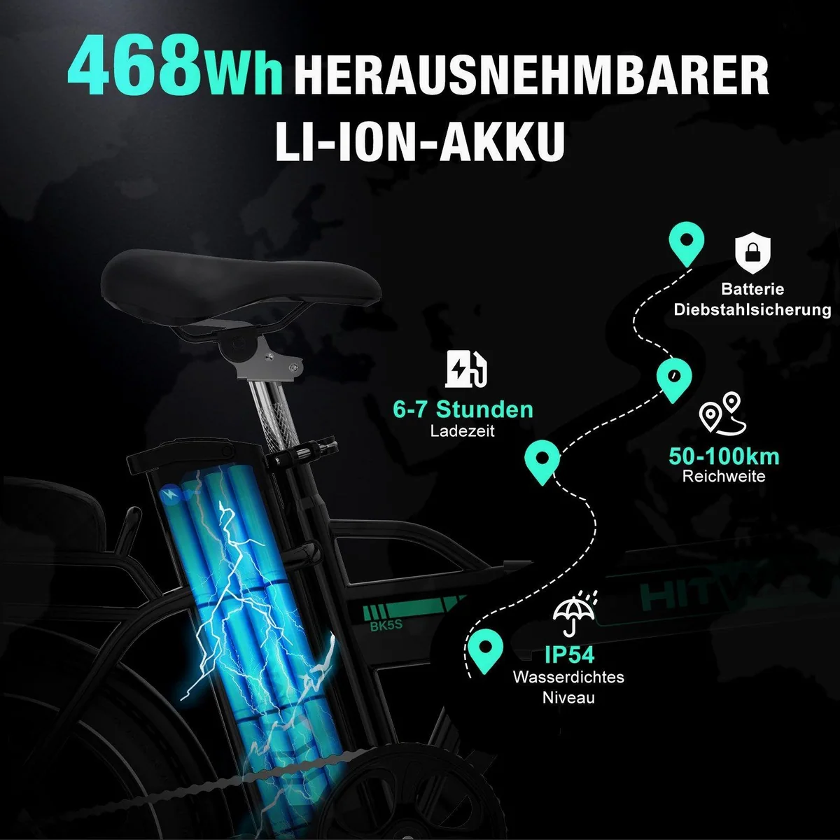 HITWAY BK5 E-Bike Klapprad, 468Wh Akku, faltbar — ideal für Stadt und Pendeln 5