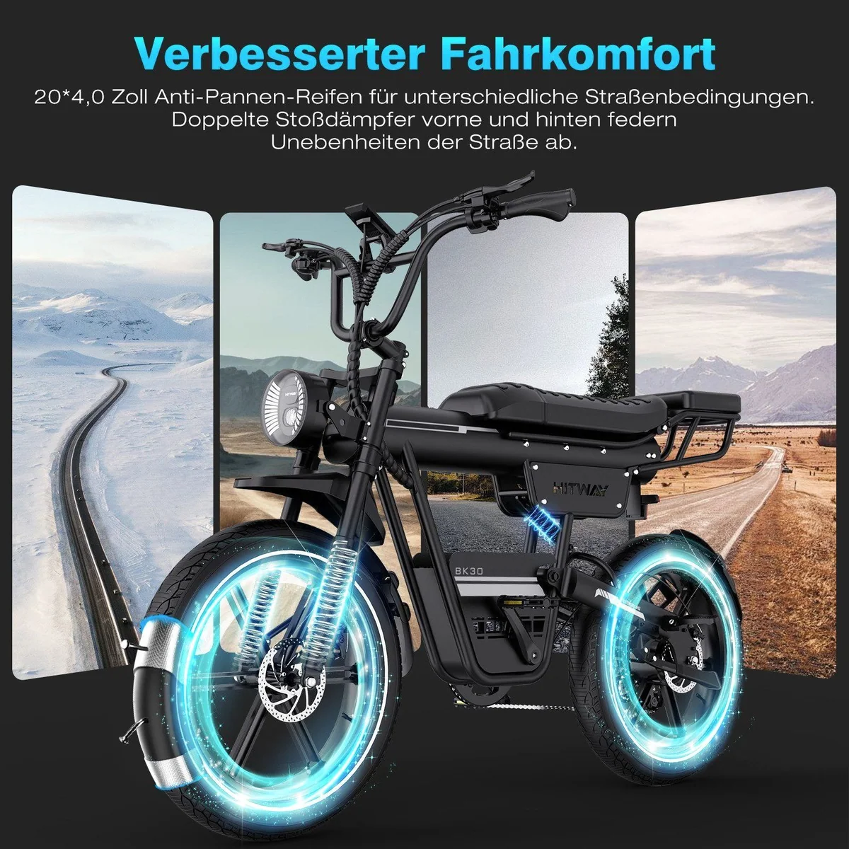 HITWAY E-Bike Mountainbike, 48V Akku, 7-Gang Shimano, 20 Zoll Fatbike-Reifen 4