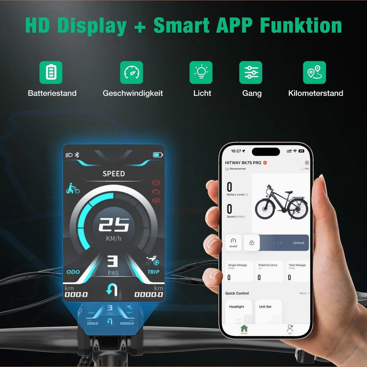HITWAY E-Mountainbike BK7S PRO, 27,5 Zoll, 250W Heckmotor, 21-Gang Shimano — NFC, App-Steuerung, TÜV-zertifiziert 2