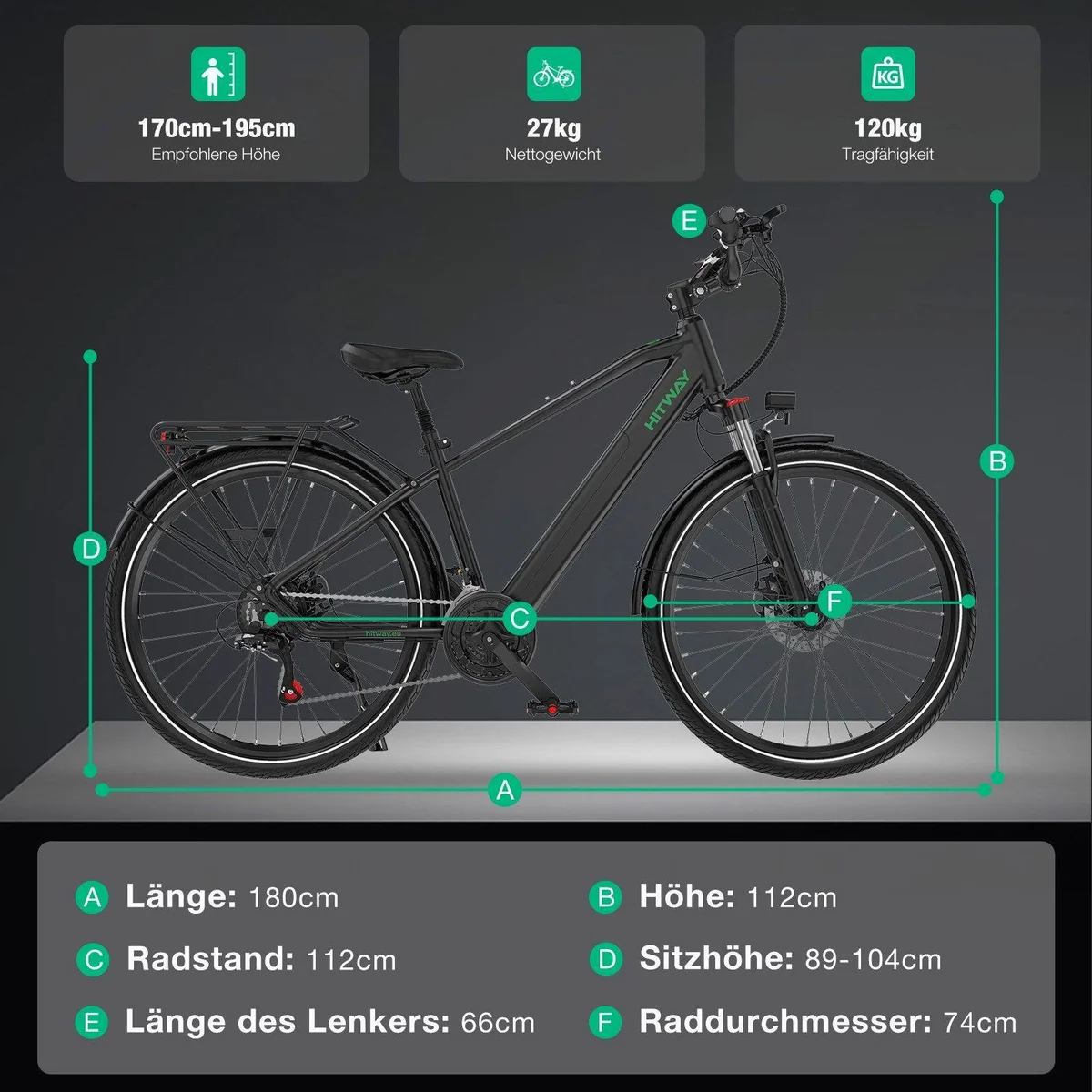 HITWAY E-Mountainbike BK7S PRO, 27,5 Zoll, 250W Heckmotor, 21-Gang Shimano — NFC, App-Steuerung, TÜV-zertifiziert 4