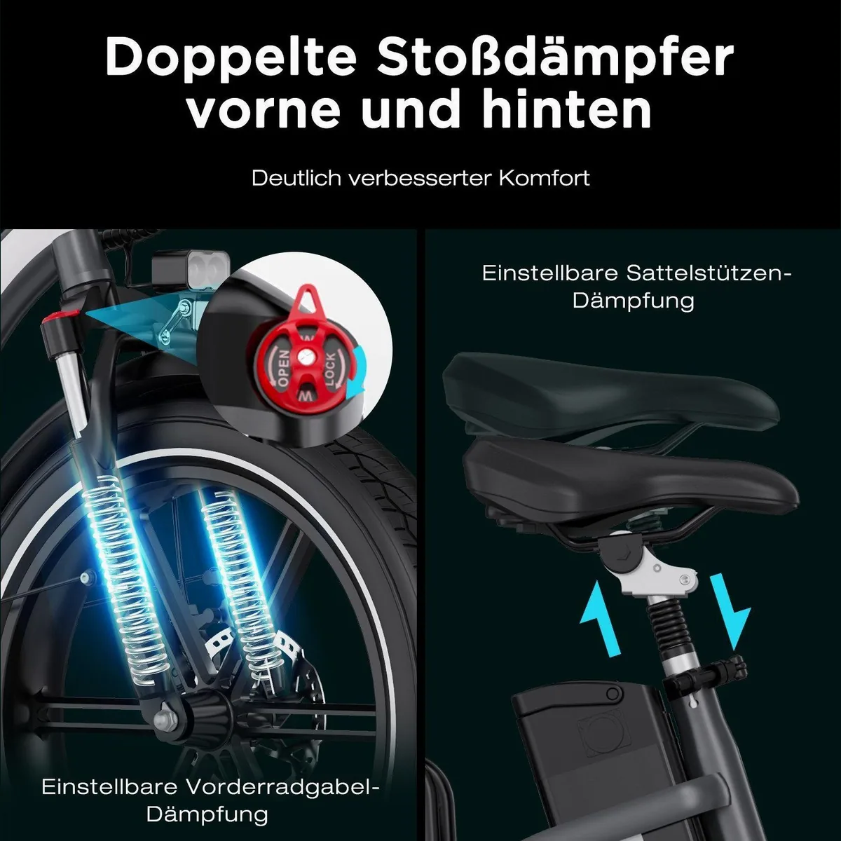 HITWAY E-Bike Faltrad 20" 4,0 Zoll, 48V 18Ah Akku, Shimano 7-Gang Schaltung — Reichweite bis 140 km, Hydraulische Scheibenbremsen 3