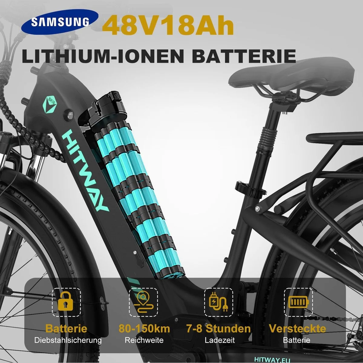 HITWAY BK16 Pedelec, 48V 18Ah Akku, 250W Motor, Shimano 7-Gang — hohe Reichweite, Komfort, Benutzerfreundlichkeit 2
