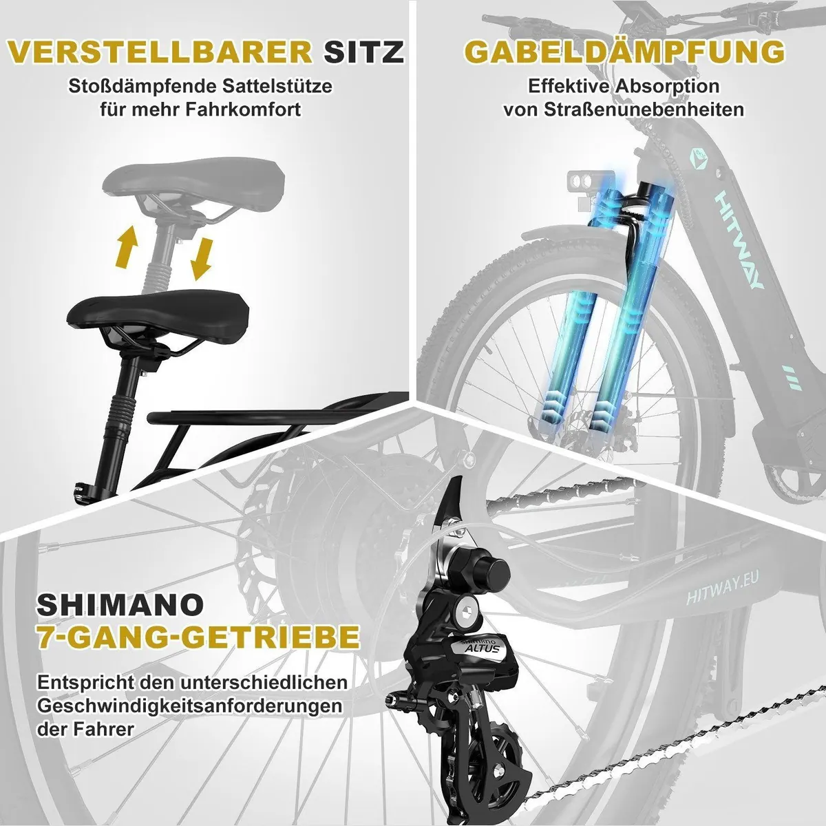 HITWAY BK16 Pedelec, 48V 18Ah Akku, 250W Motor, Shimano 7-Gang — hohe Reichweite, Komfort, Benutzerfreundlichkeit 4