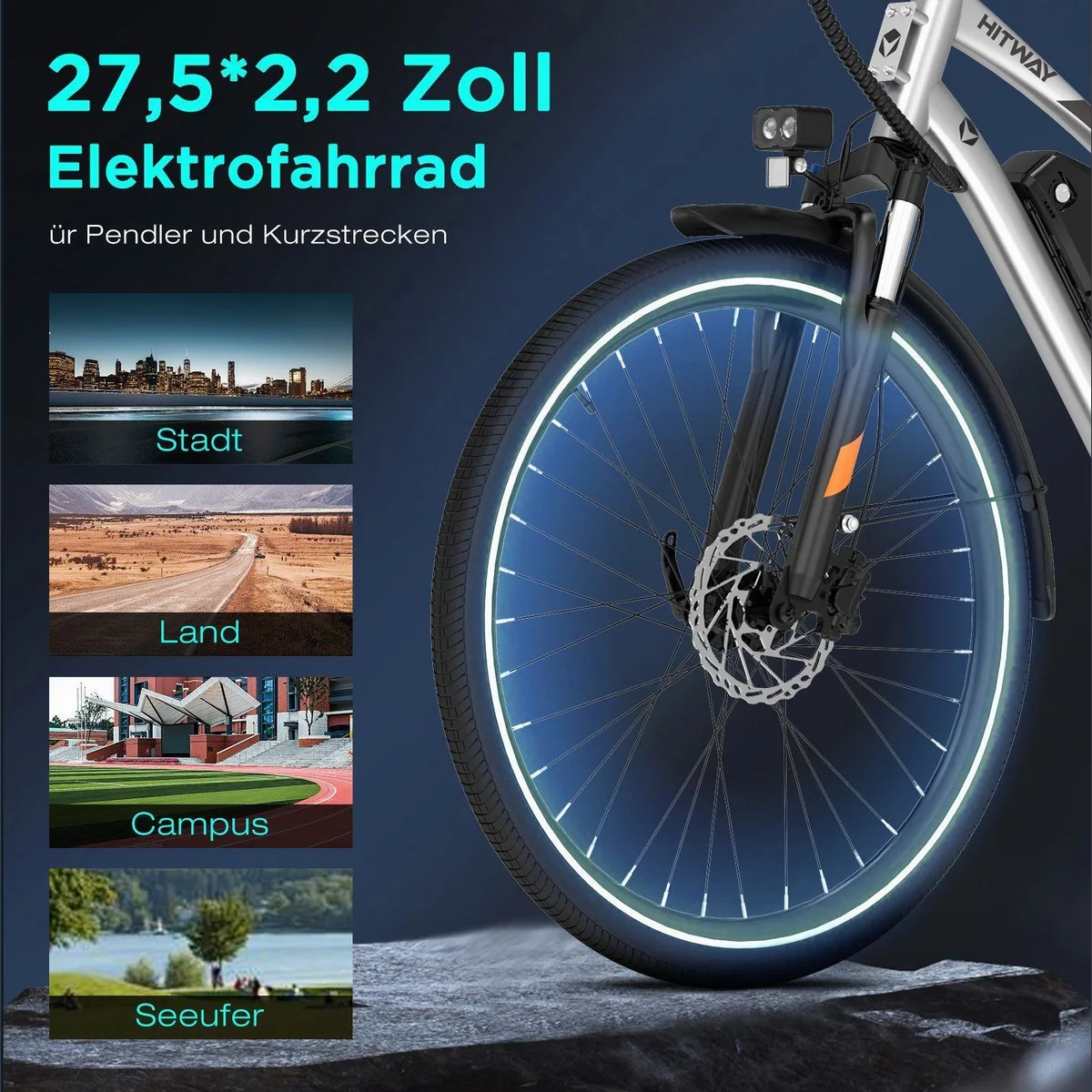 HITWAY E-Bike Trekkingrad 27,5 Zoll, leistungsstarker Mittelmotor, herausnehmbarer Akku — bis zu 180 km Reichweite 2