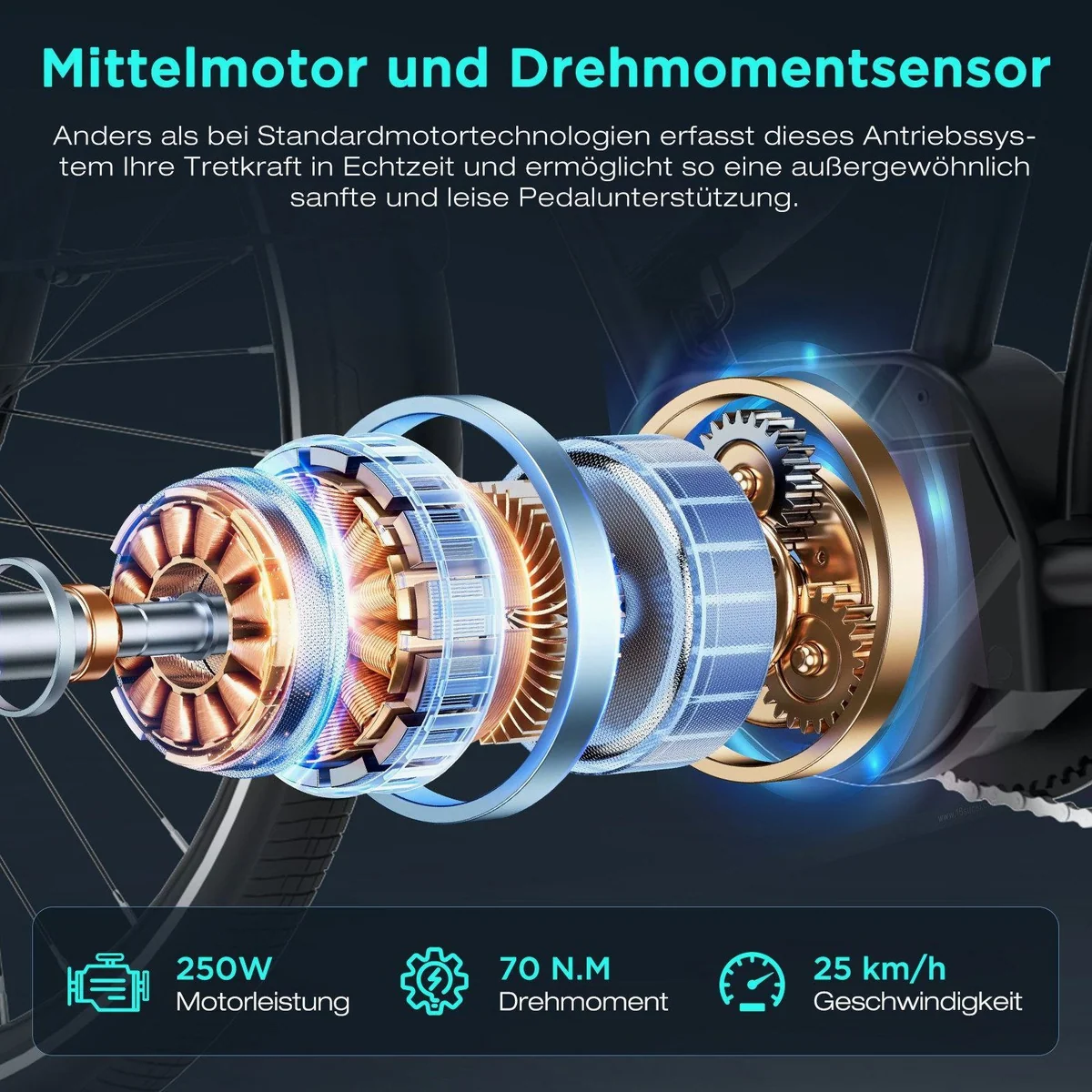 HITWAY E-Bike Trekkingrad 27,5 Zoll, leistungsstarker Mittelmotor, herausnehmbarer Akku — bis zu 180 km Reichweite 4