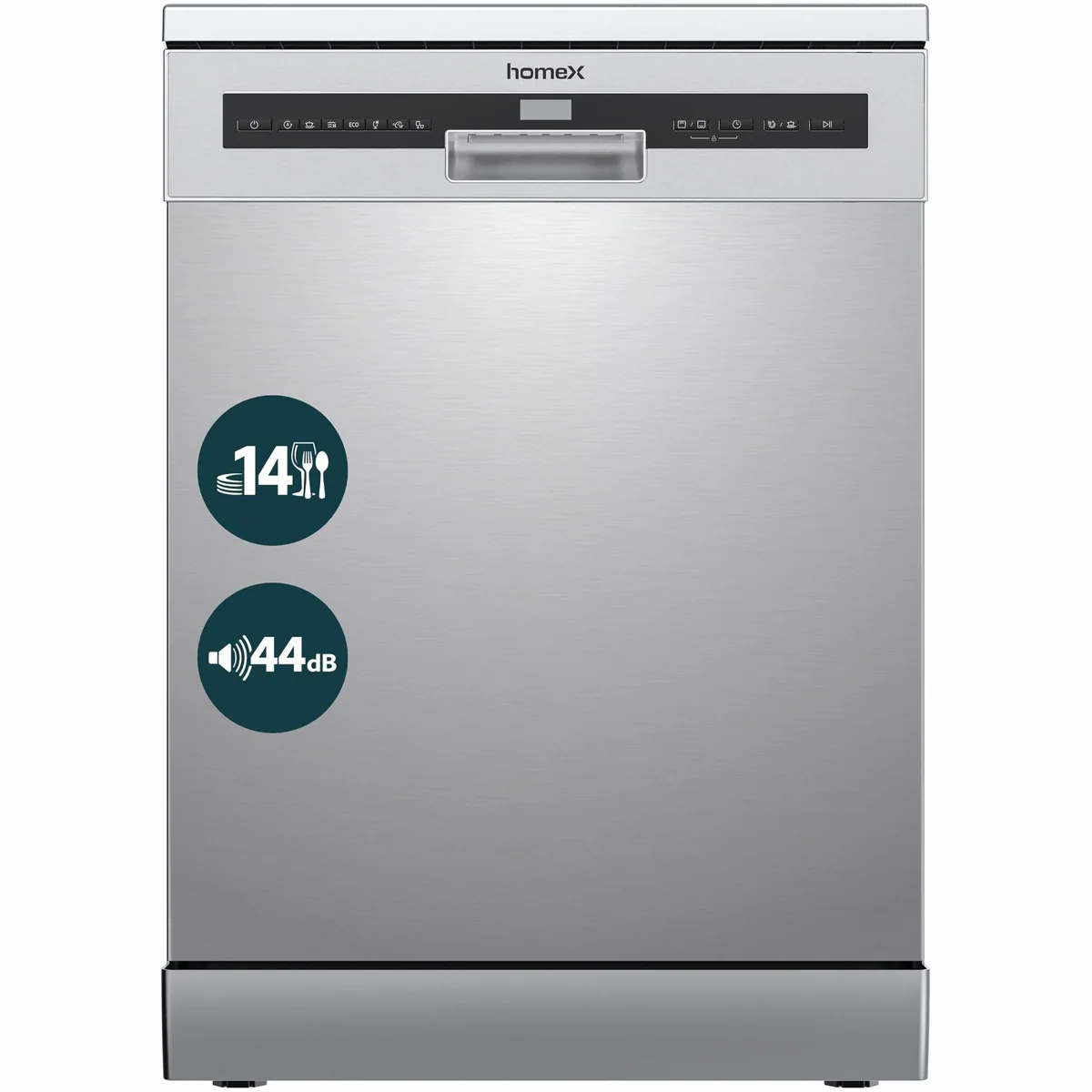 homeX DWFS601444C-S Geschirrspüler, 14 Maßgedecke, 7 Programme, leiser Betrieb
