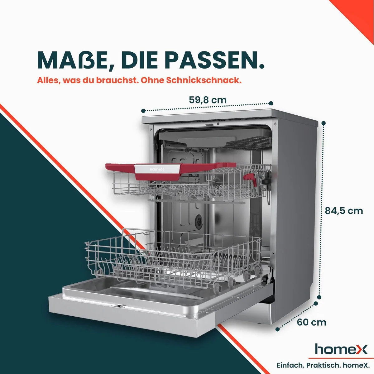 homeX DWFS601444C-S Geschirrspüler, 14 Maßgedecke, 7 Programme, leiser Betrieb 4