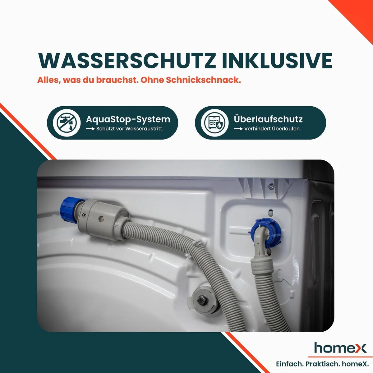 homeX WF814H1A-W Waschmaschine, 8 kg, 1400 U/min, Dampffunktion, AquaStop, Inverter Motor, EEK A -20% 4