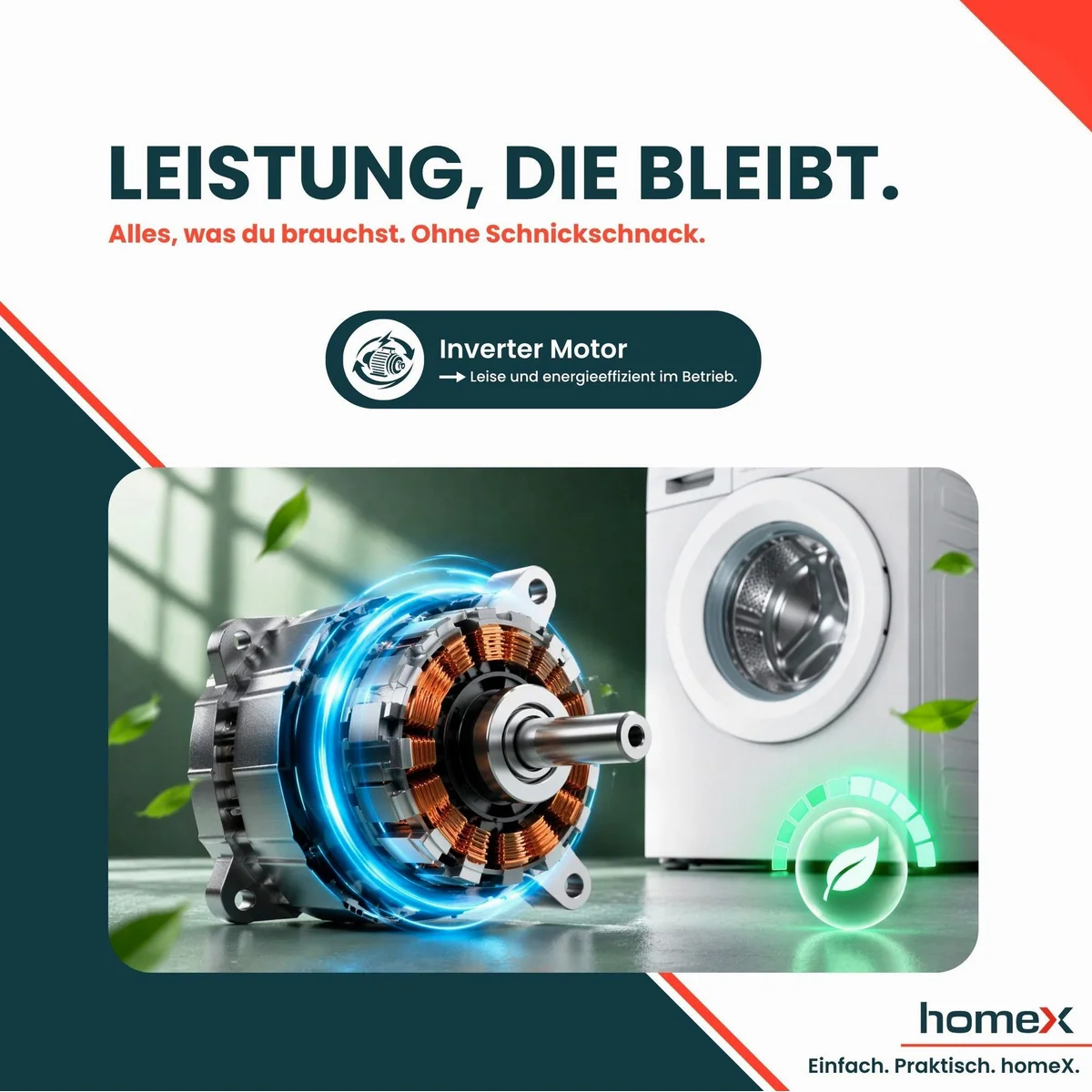 homeX WF812K1A-W Waschmaschine, 8 kg, 1200 U/min, Inverter Motor, AquaStop 4