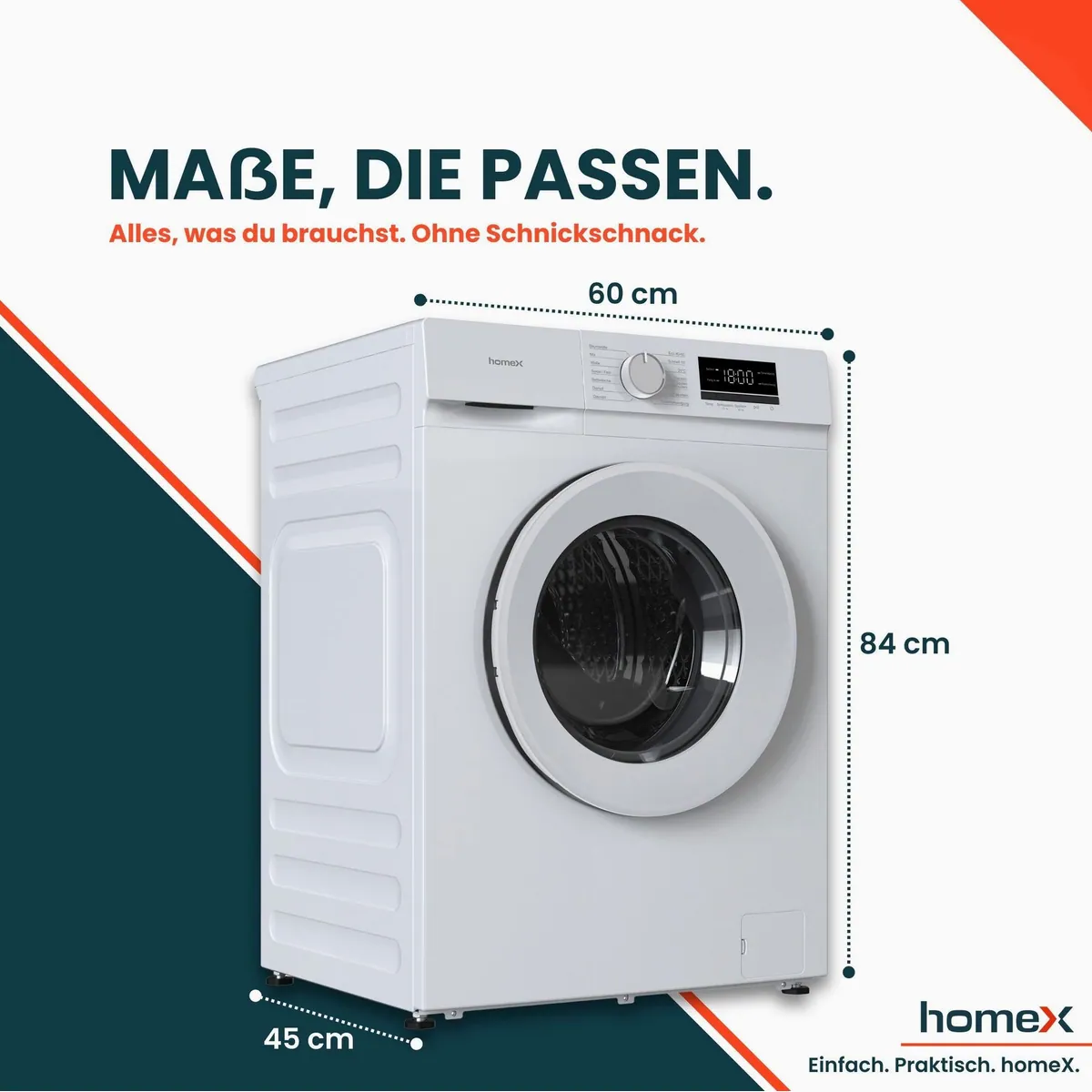 homeX WF812K1A-W Waschmaschine, 8 kg, 1200 U/min, Inverter Motor, AquaStop 5