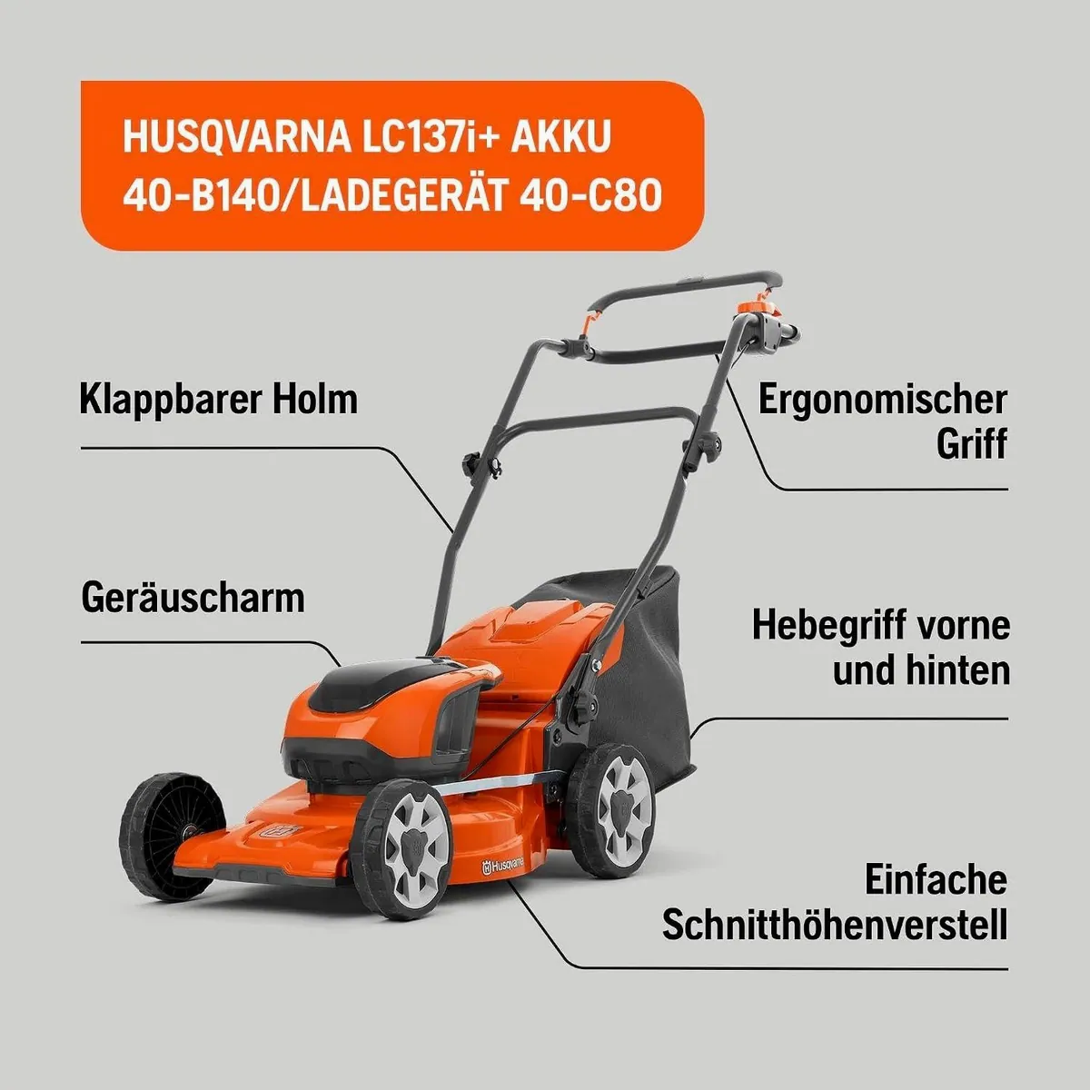 Husqvarna LC 137i Akku-Rasenmäher, 37 cm Schnittbreite, leicht und kompakt — ideal für kleine Gärten bis 300 m² 3