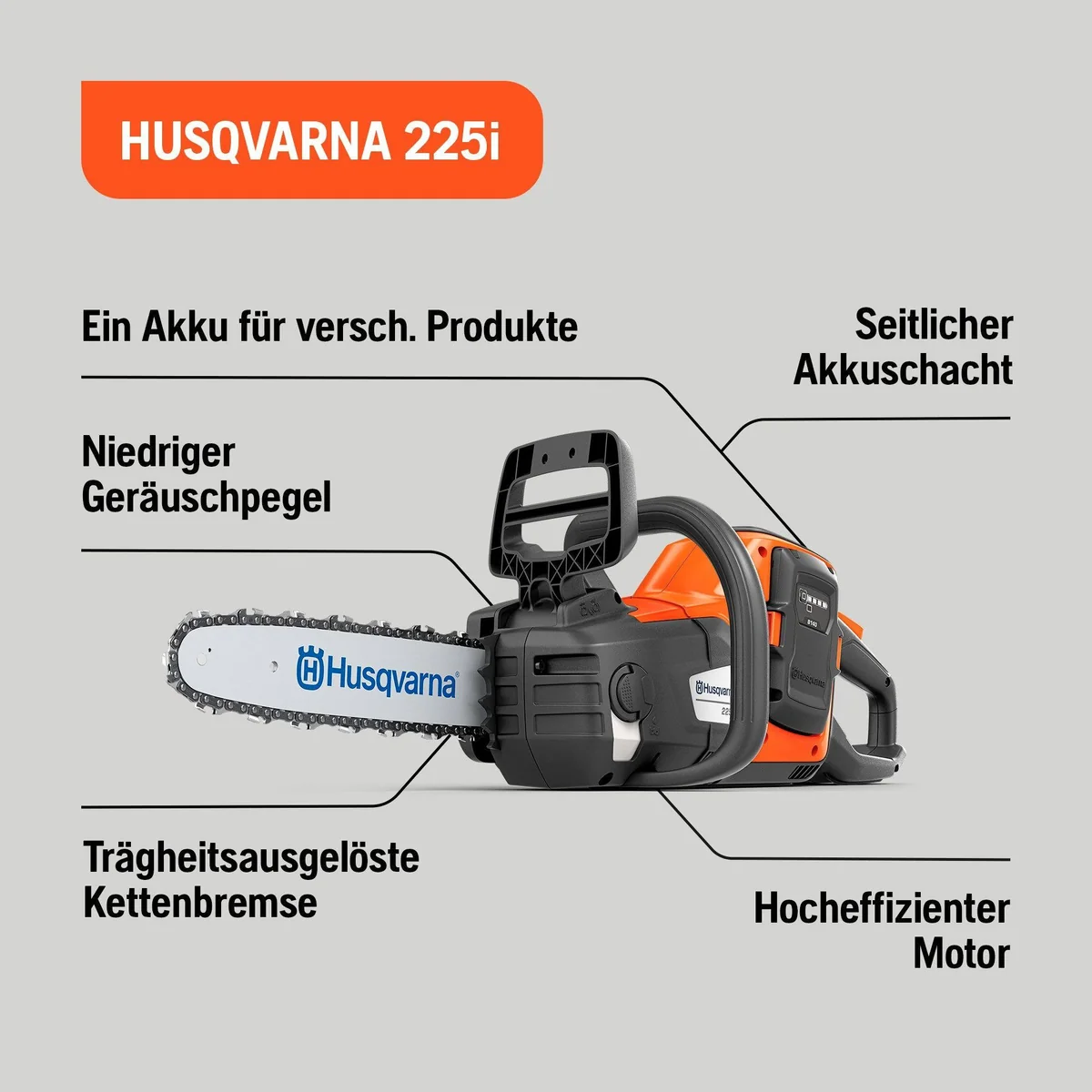 Husqvarna 225i Akku-Kettensäge, 35.6 cm Schwertlänge, leicht und kabellos 2