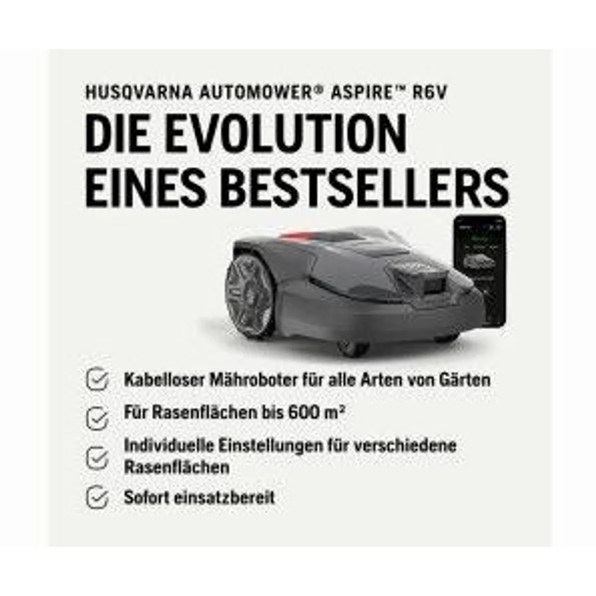 Husqvarna Automower Aspire R6V, intelligente Rasenpflege, wetterfest, benutzerfreundlich 2