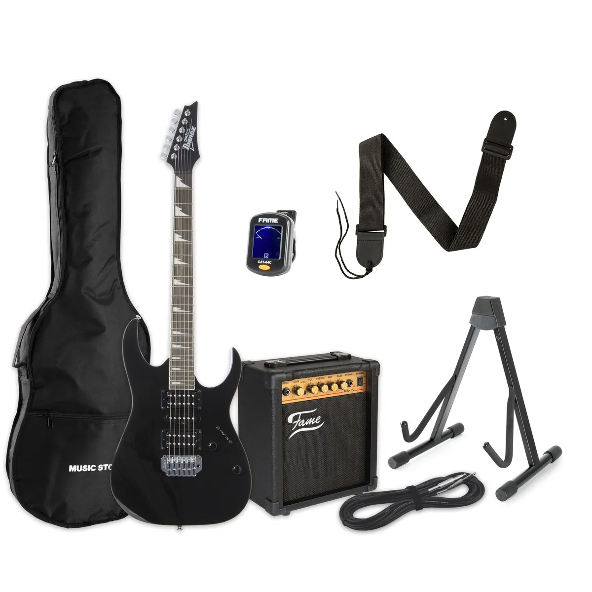 Ibanez Gio GRG170DX-BKN E-Gitarre, Set mit Verstärker und Zubehör