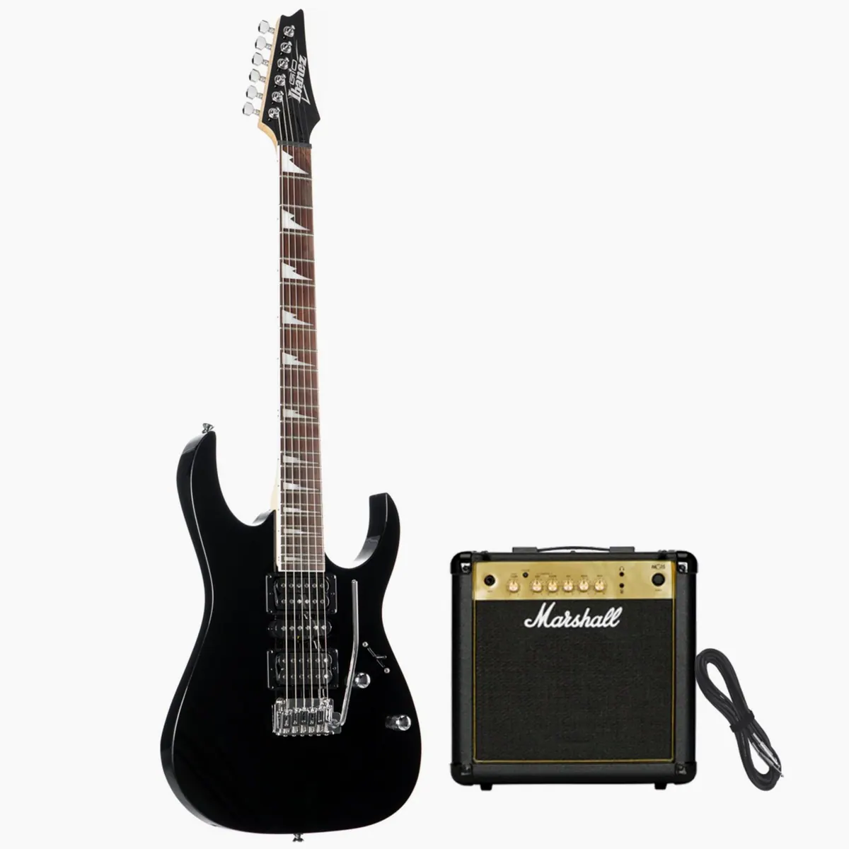 Ibanez GRG170DX-BKN E-Gitarre Set, ideal für Anfänger, inkl. Verstärker und Kabel