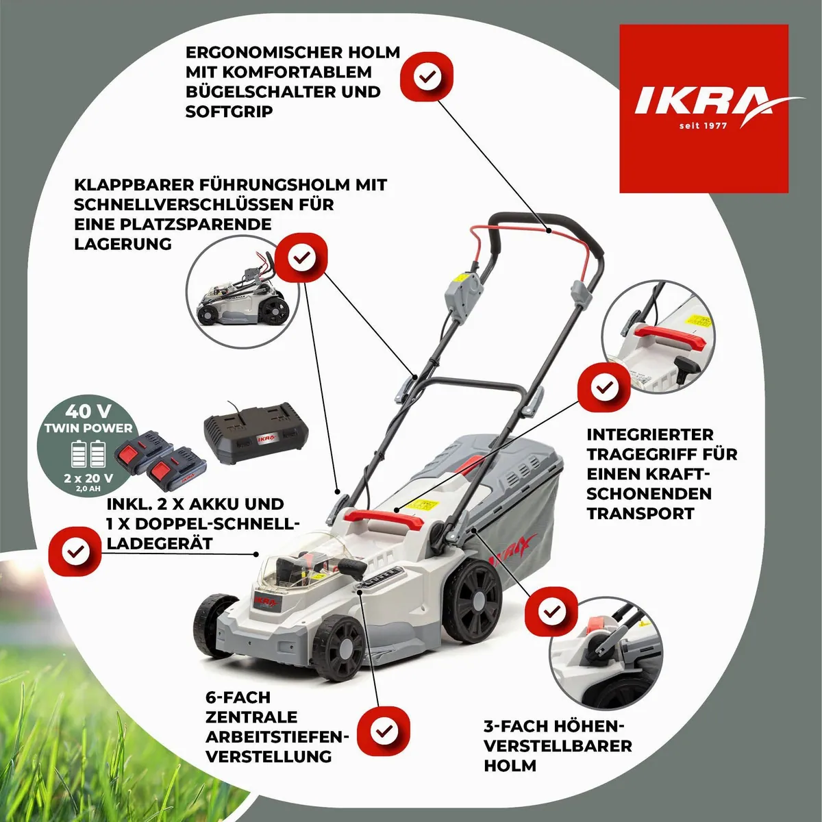 ikra GmbH Akkurasenmäher ICM 2/2037, 37 cm Schnittbreite, leistungsstarker bürstenloser Motor 2