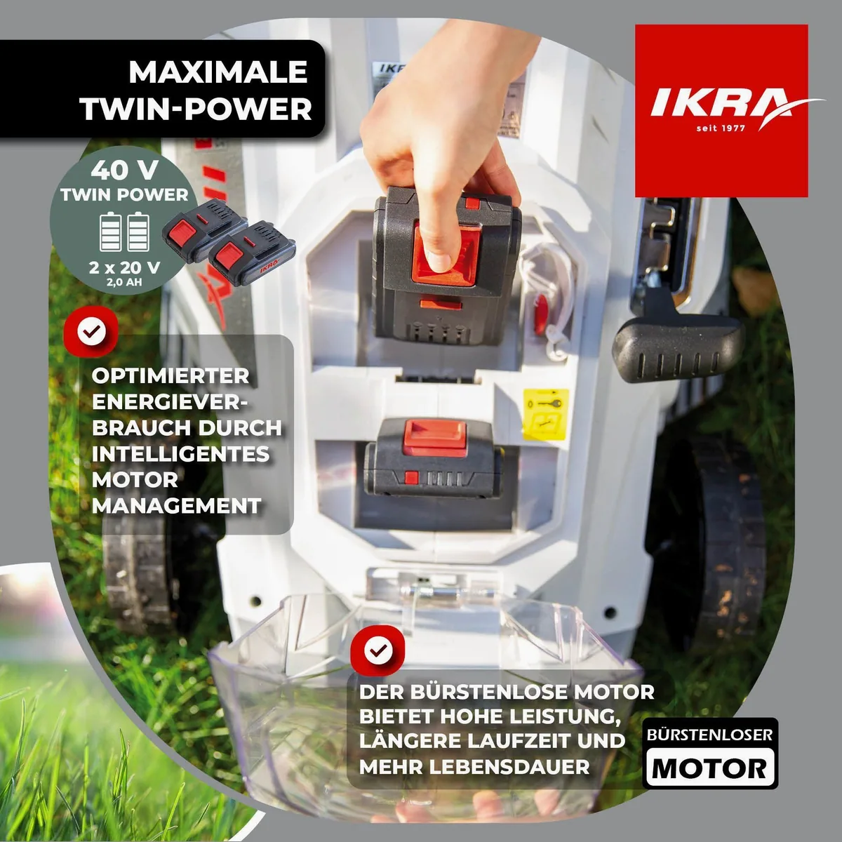 ikra GmbH Akkurasenmäher ICM 2/2037, 37 cm Schnittbreite, leistungsstarker bürstenloser Motor 4