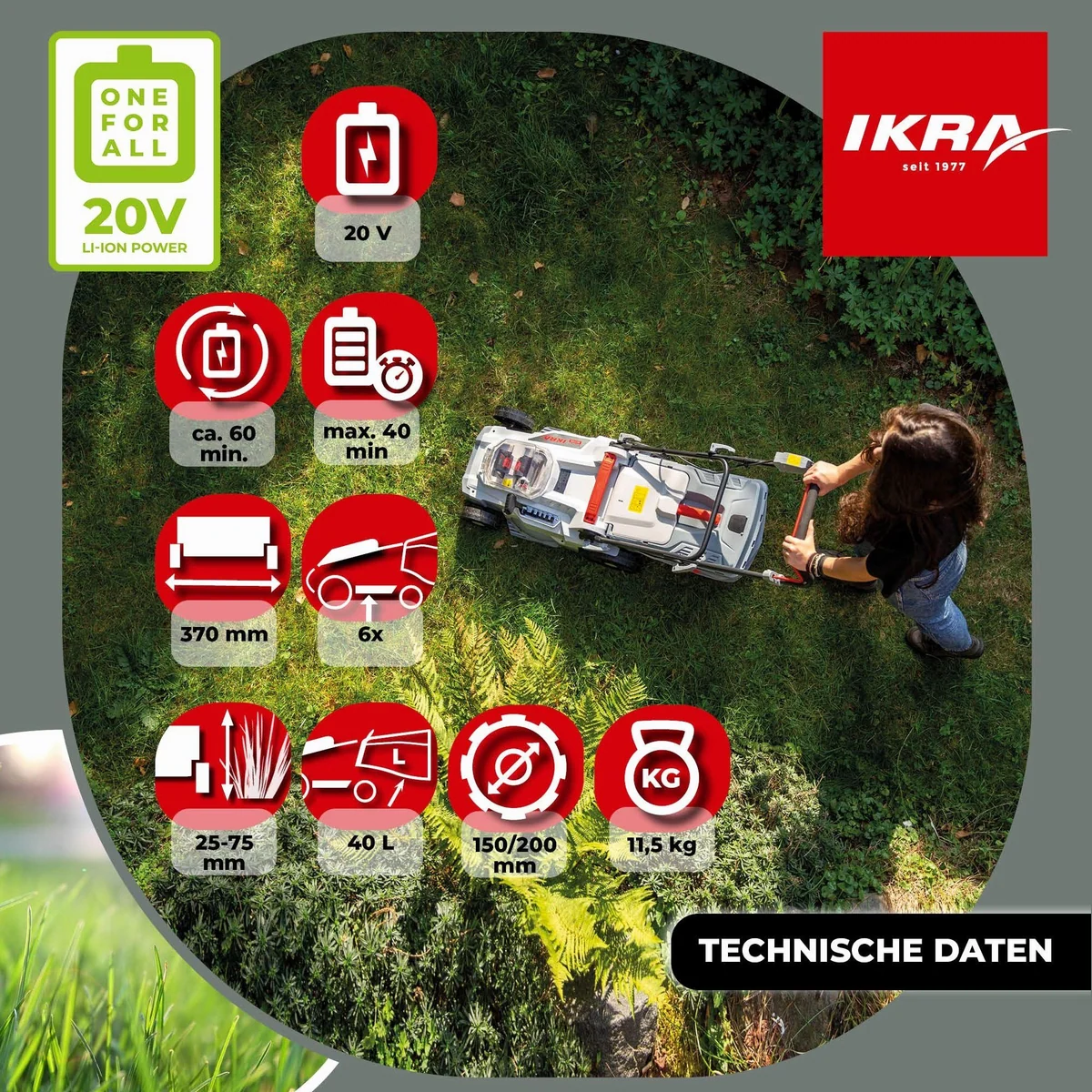 ikra GmbH Akkurasenmäher ICM 2/2037, 37 cm Schnittbreite, leistungsstarker bürstenloser Motor 5