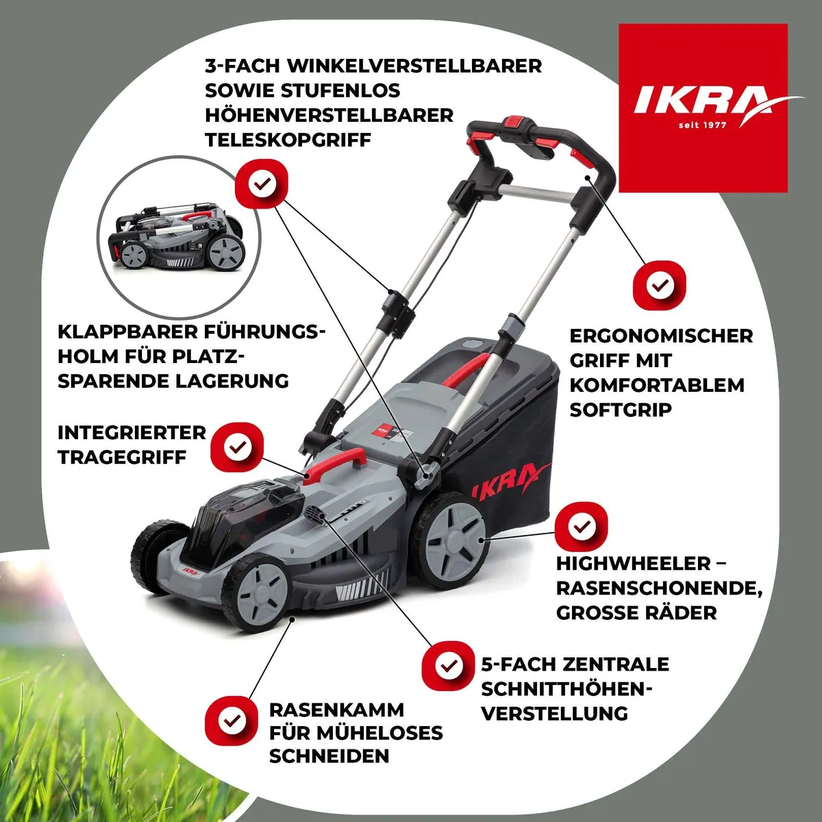 ikra GmbH Akkurasenmäher IB-LM 43, 43 cm Schnittbreite, 3in1-Funktion 2