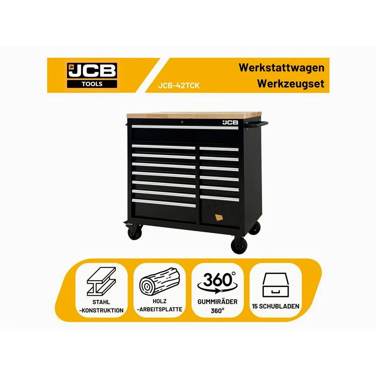 JCB 42TCK Werkstattwagen, 299-tlg. Werkzeugset, 14 Soft-Close-Schubladen 4