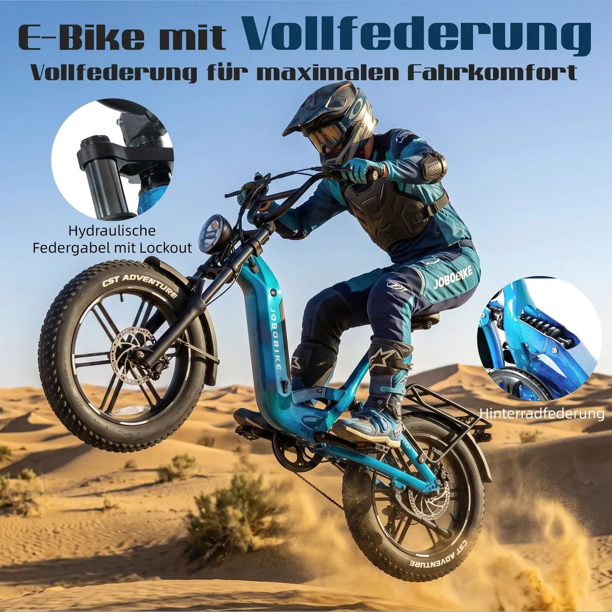 JOBOBIKE E-Bike Mountainbike 20 Zoll, 720 Wh Akku, Vollfederung, 7-Gang Shimano 2
