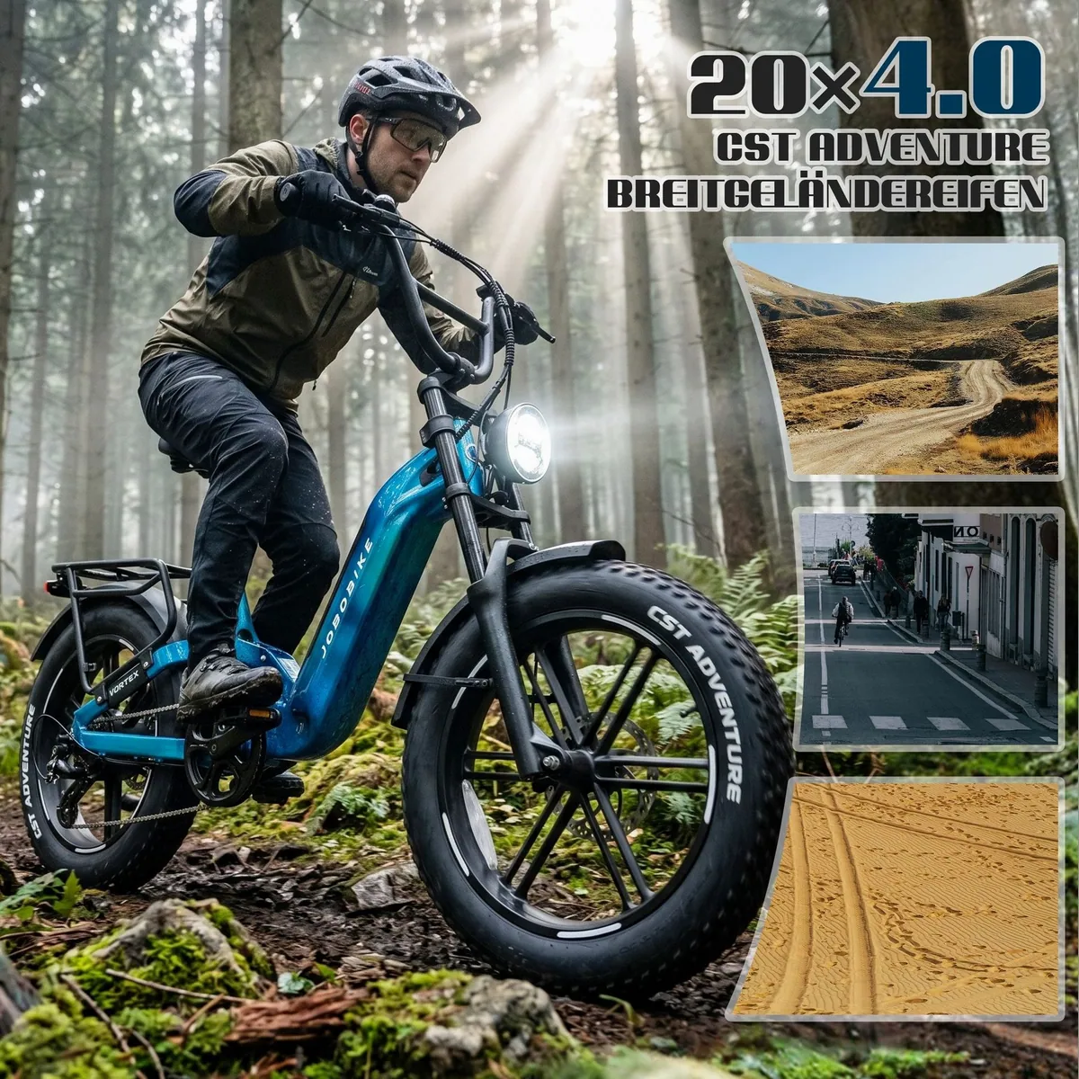 JOBOBIKE E-Bike Mountainbike 20 Zoll, 720 Wh Akku, Vollfederung, 7-Gang Shimano 3