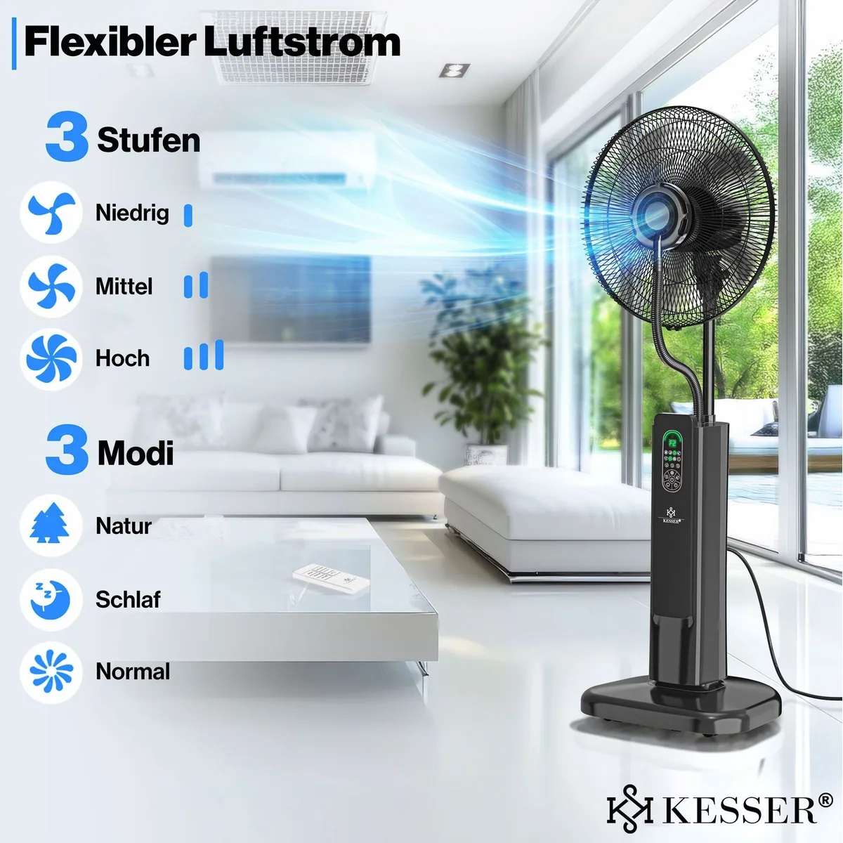 KESSER Standventilator Frosty, Ultraschall-Sprühnebel & Fernbedienung — erfrischend, mobil, vielseitig 3