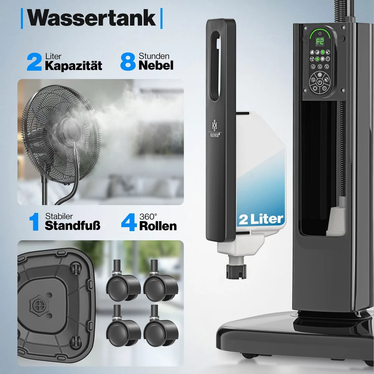KESSER Standventilator Frosty, Ultraschall-Sprühnebel & Fernbedienung — erfrischend, mobil, vielseitig 5