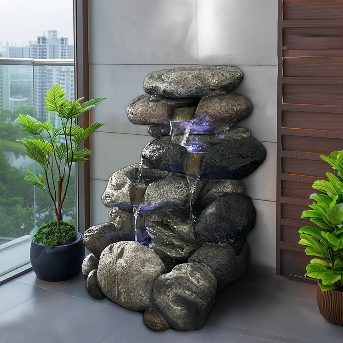 Köhko Gartenbrunnen Kieselstein, naturstein-optik, LED-Beleuchtung