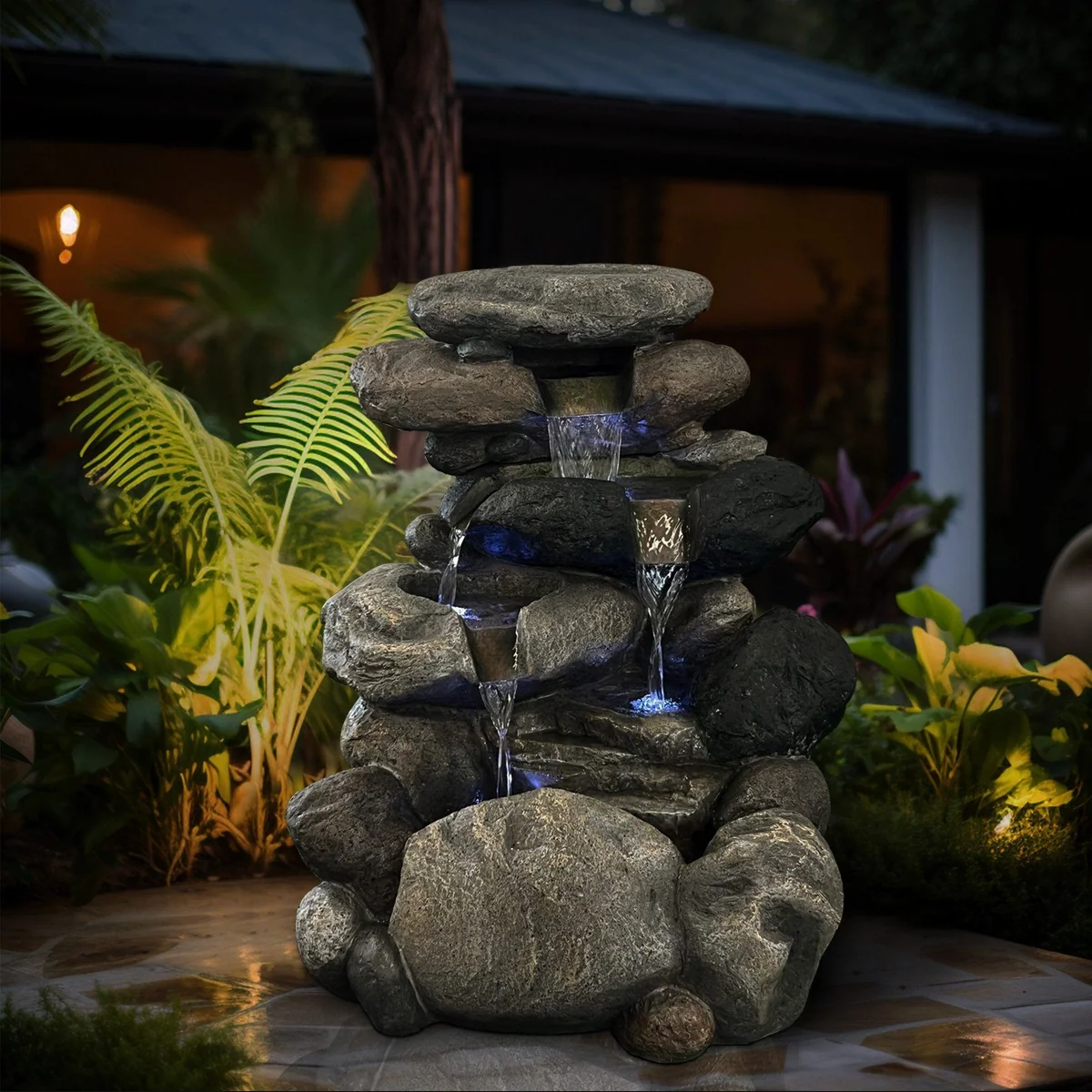 Köhko Gartenbrunnen Kieselstein, naturstein-optik, LED-Beleuchtung 4
