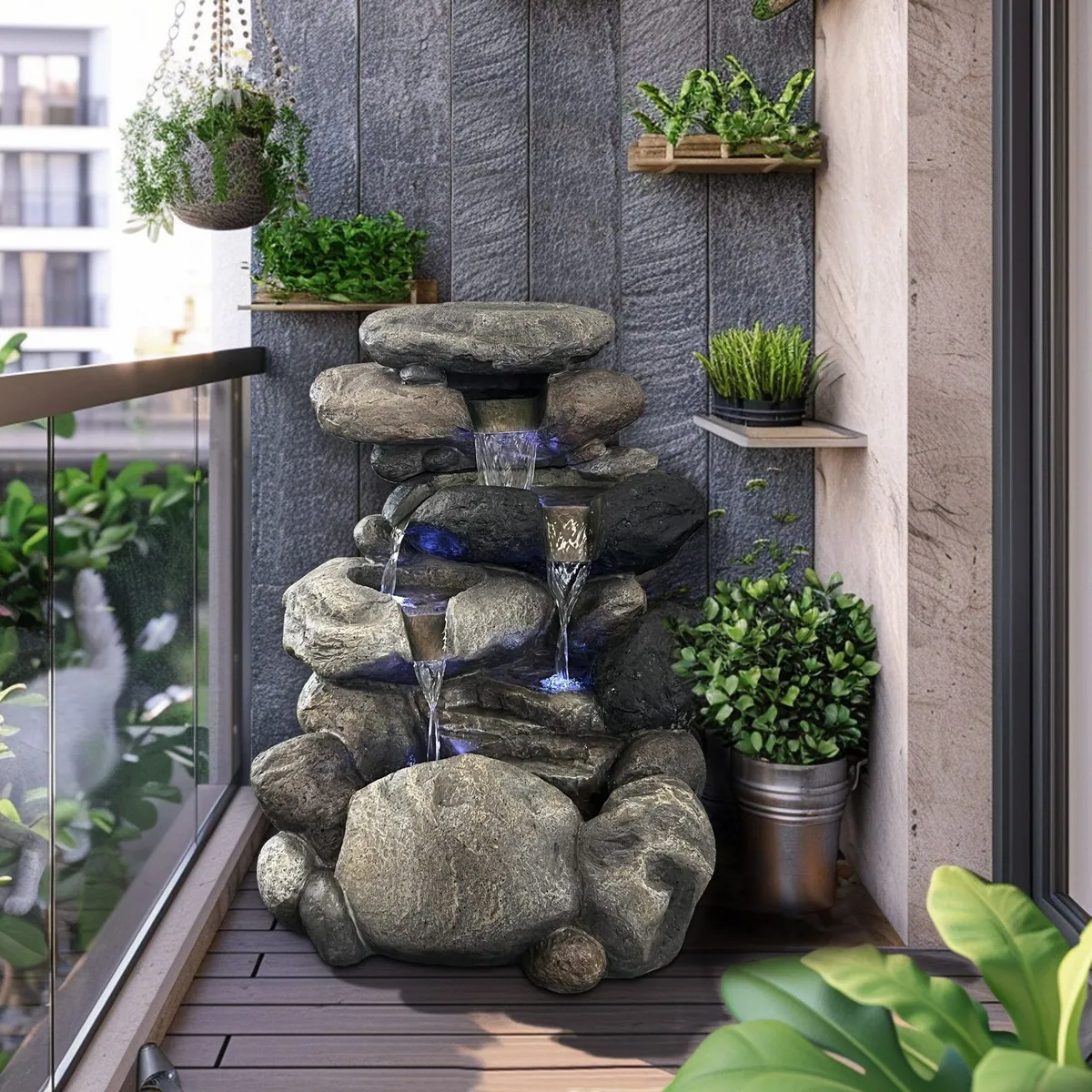 Köhko Gartenbrunnen Kieselstein, naturstein-optik, LED-Beleuchtung 5