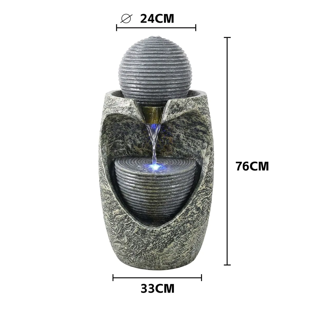 Köhko Gartenbrunnen „Steinquell Aura“, elegante Natursteinoptik, integrierte LED-Beleuchtung 2