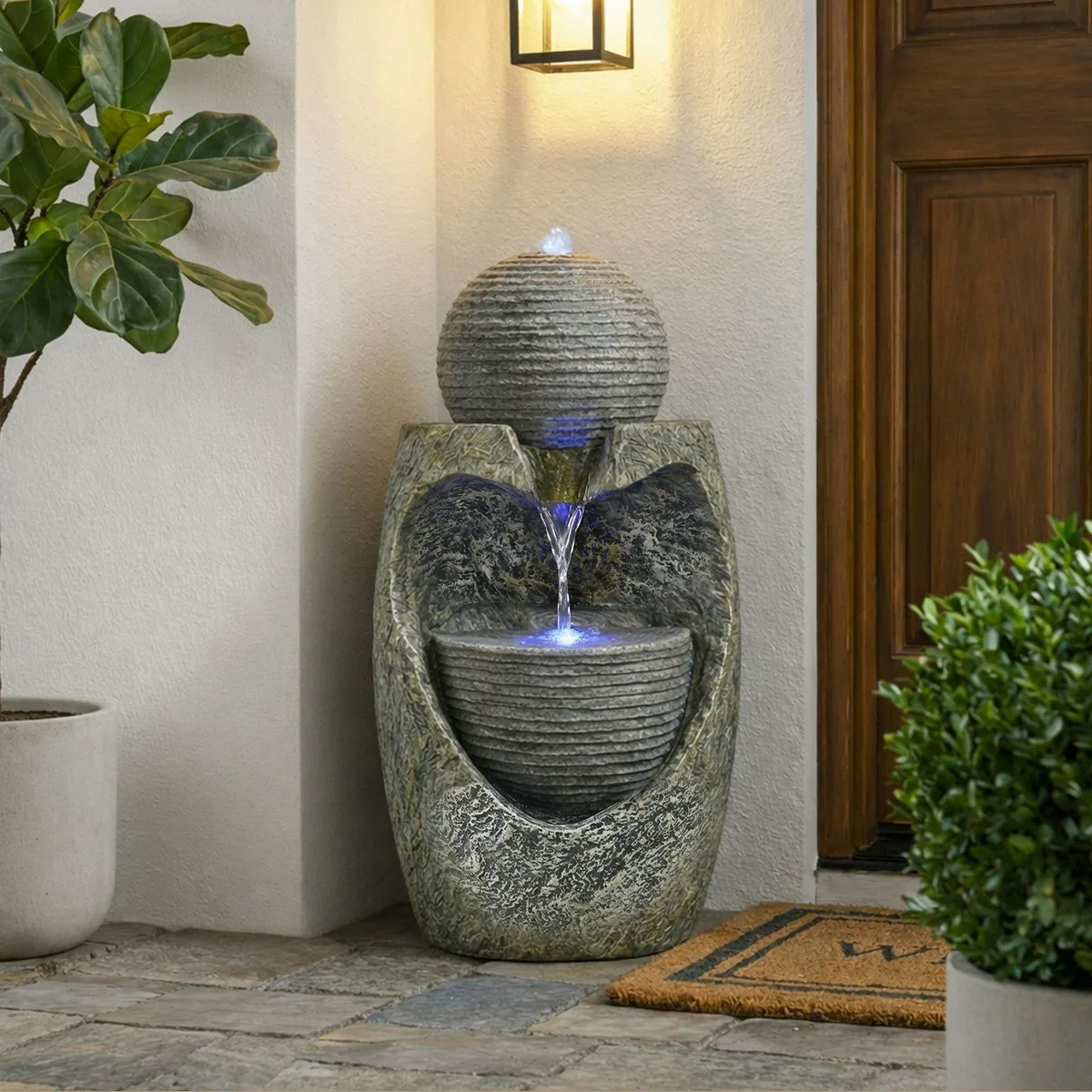 Köhko Gartenbrunnen „Steinquell Aura“, elegante Natursteinoptik, integrierte LED-Beleuchtung 4