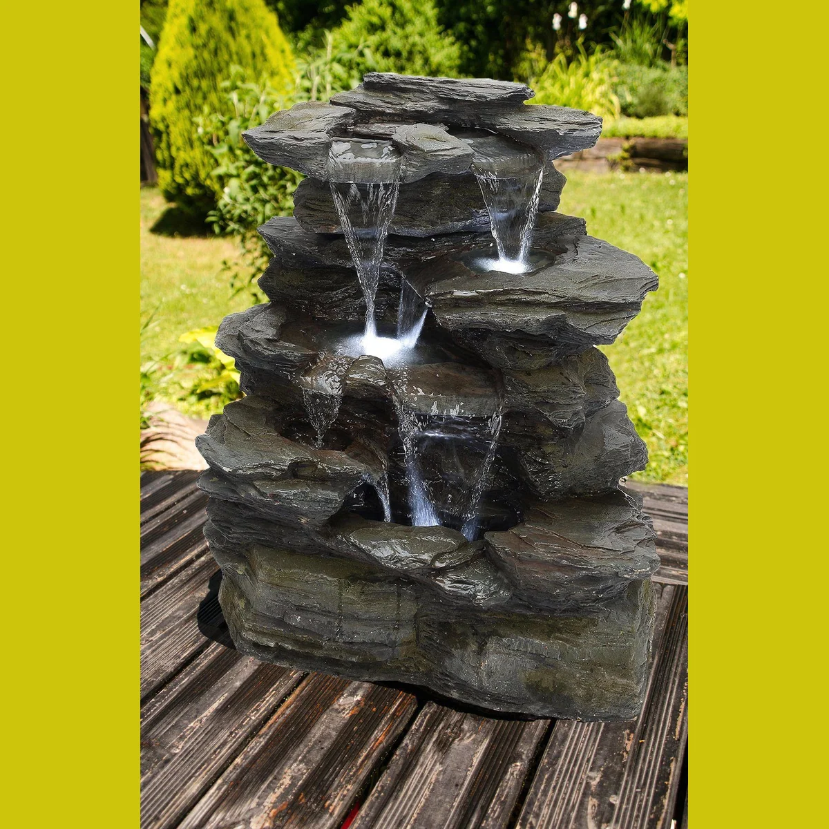 Köhko Greifensteine Gartenbrunnen, naturstein-optisch, LED-Beleuchtung