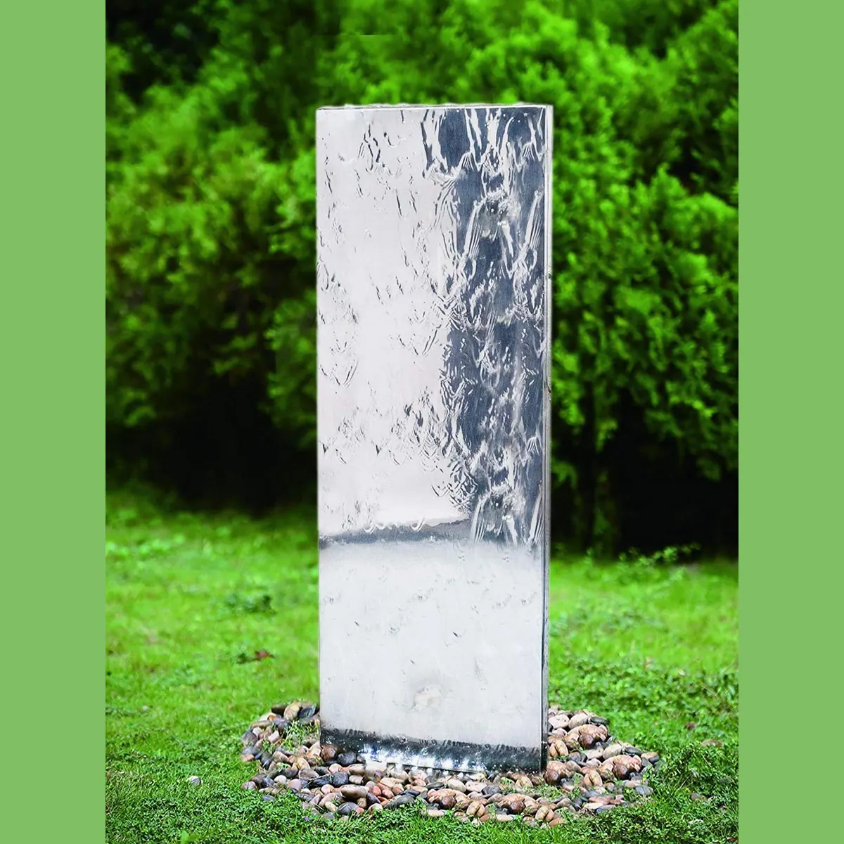 Köhko Gartenbrunnen Wasserwand 23016L, elegante Edelstahloptik, LED-Beleuchtung, höhenverstellbar
