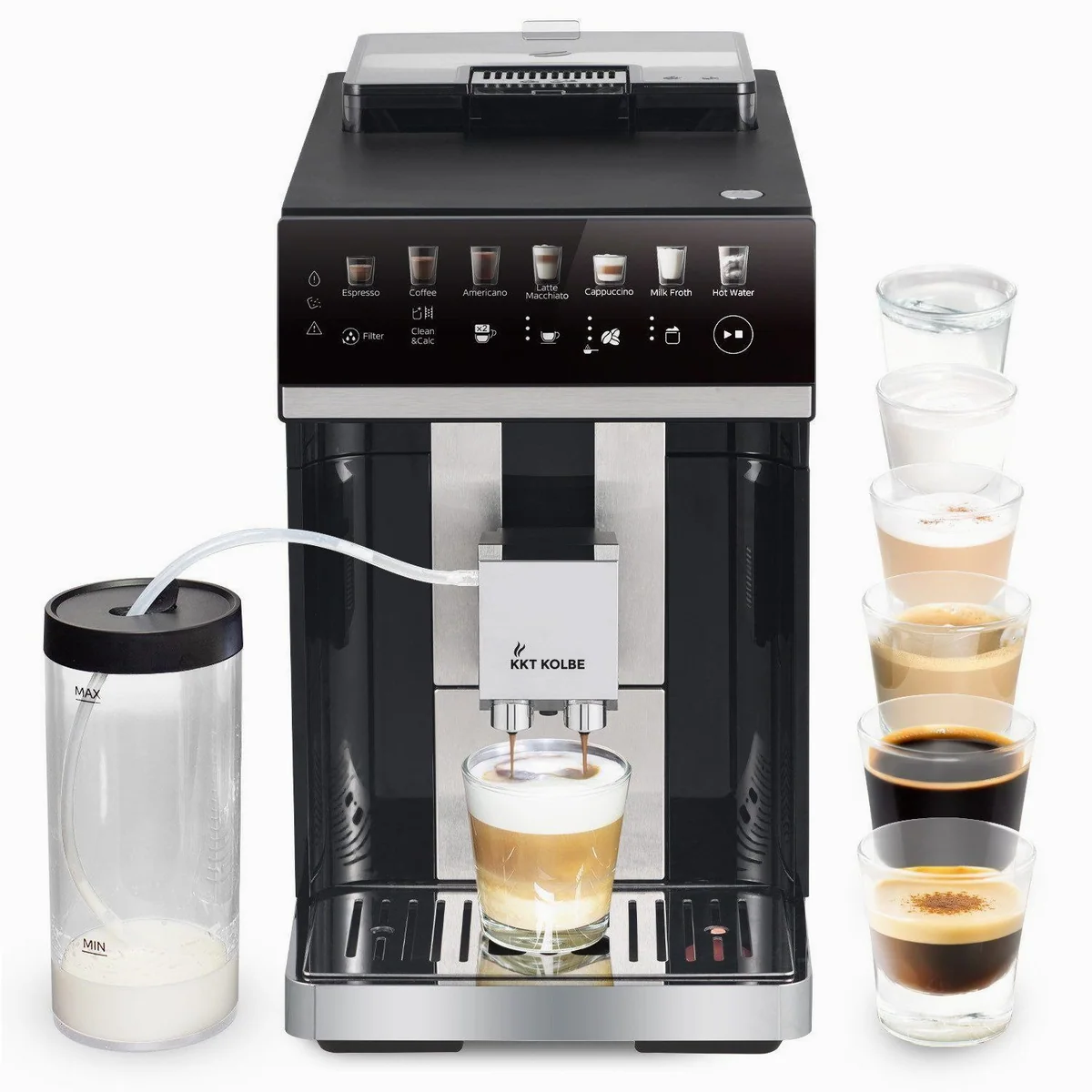 KKT KOLBE One Kaffeevollautomat, 7 Kaffeespezialitäten, automatische Reinigung, 2 Tassen-Funktion