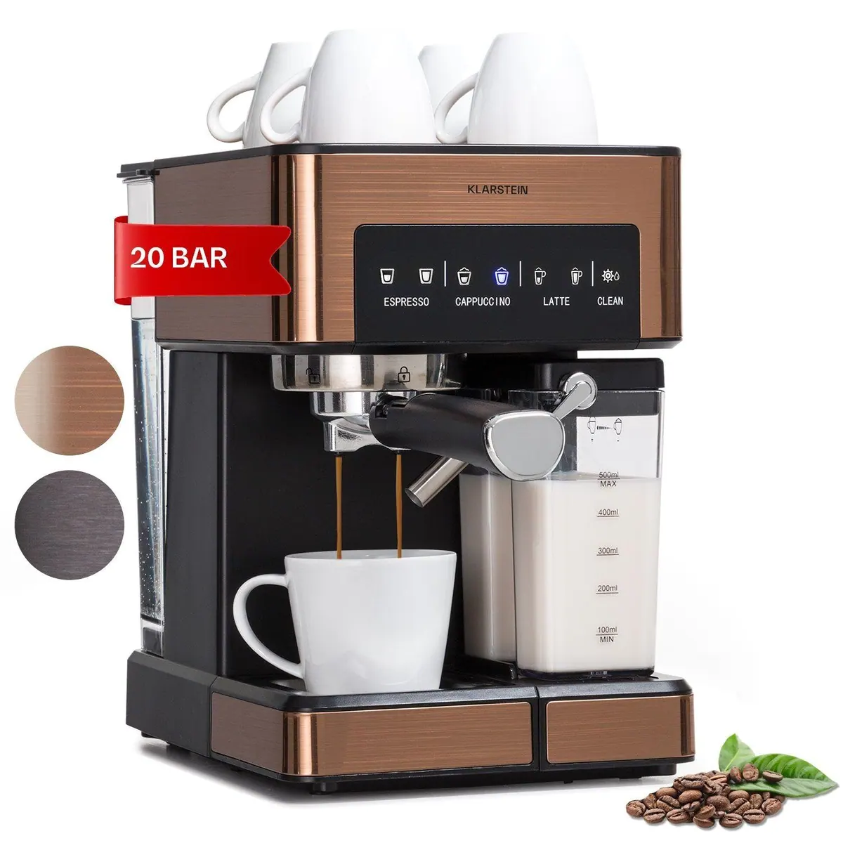 Klarstein Arabica Comfort Siebträgermaschine, 20 bar Pumpendruck, 1,8 l Wassertank, Edelstahl-Dampfdüse