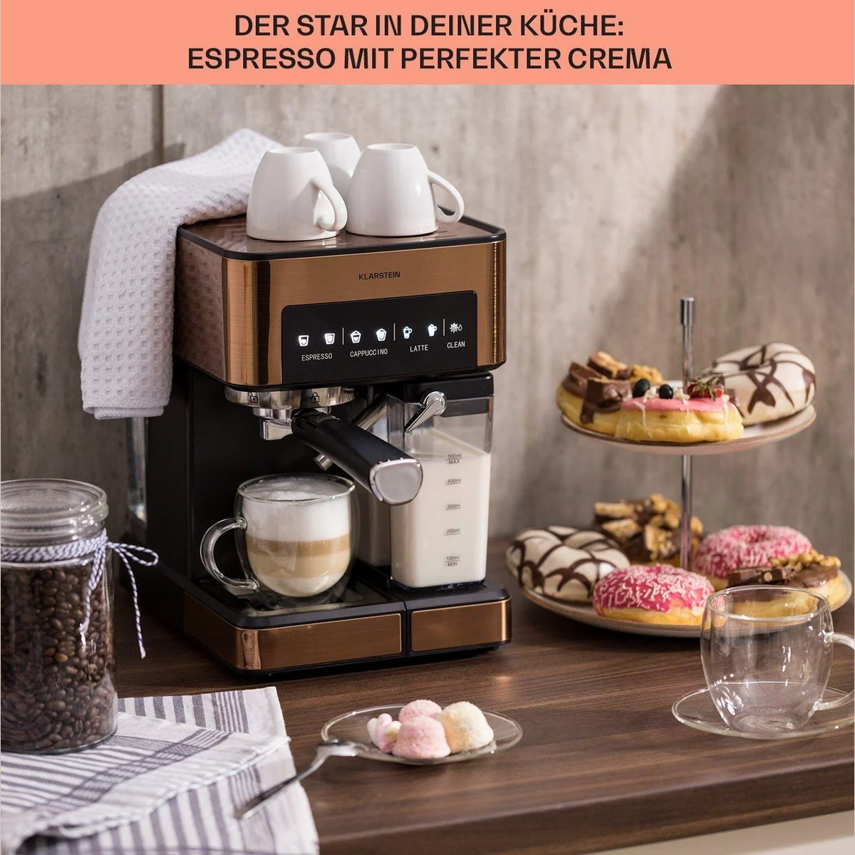 Klarstein Arabica Comfort Siebträgermaschine, 20 bar Pumpendruck, 1,8 l Wassertank, Edelstahl-Dampfdüse 5