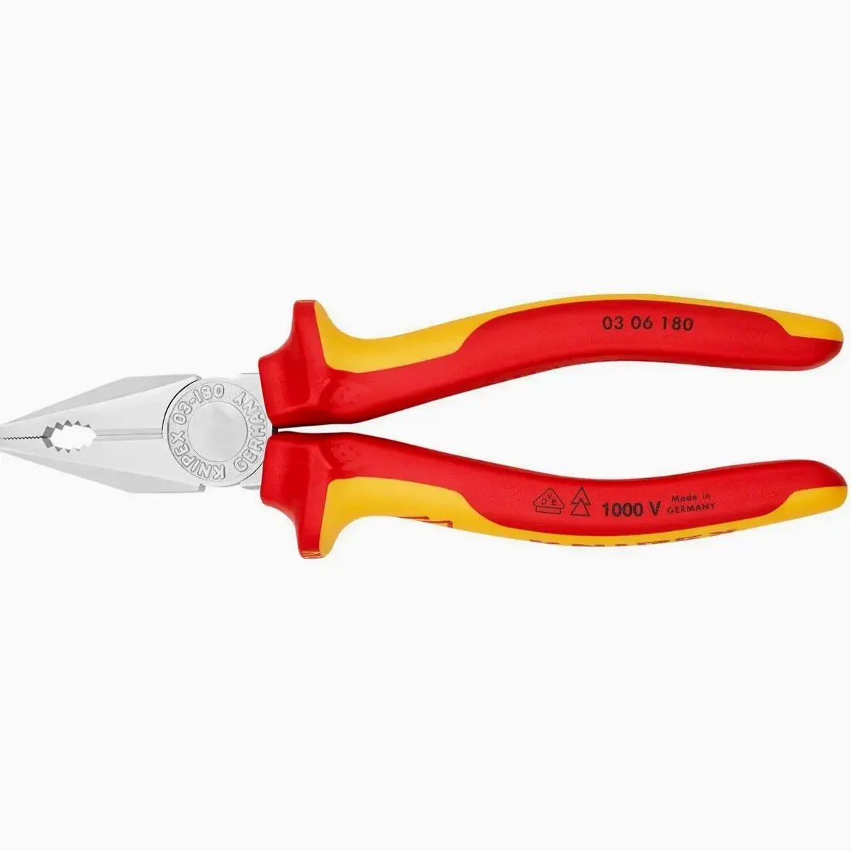 Knipex Kombizange 03 06 180 VDE, isolierte Griffe, induktiv gehärtete Schneiden