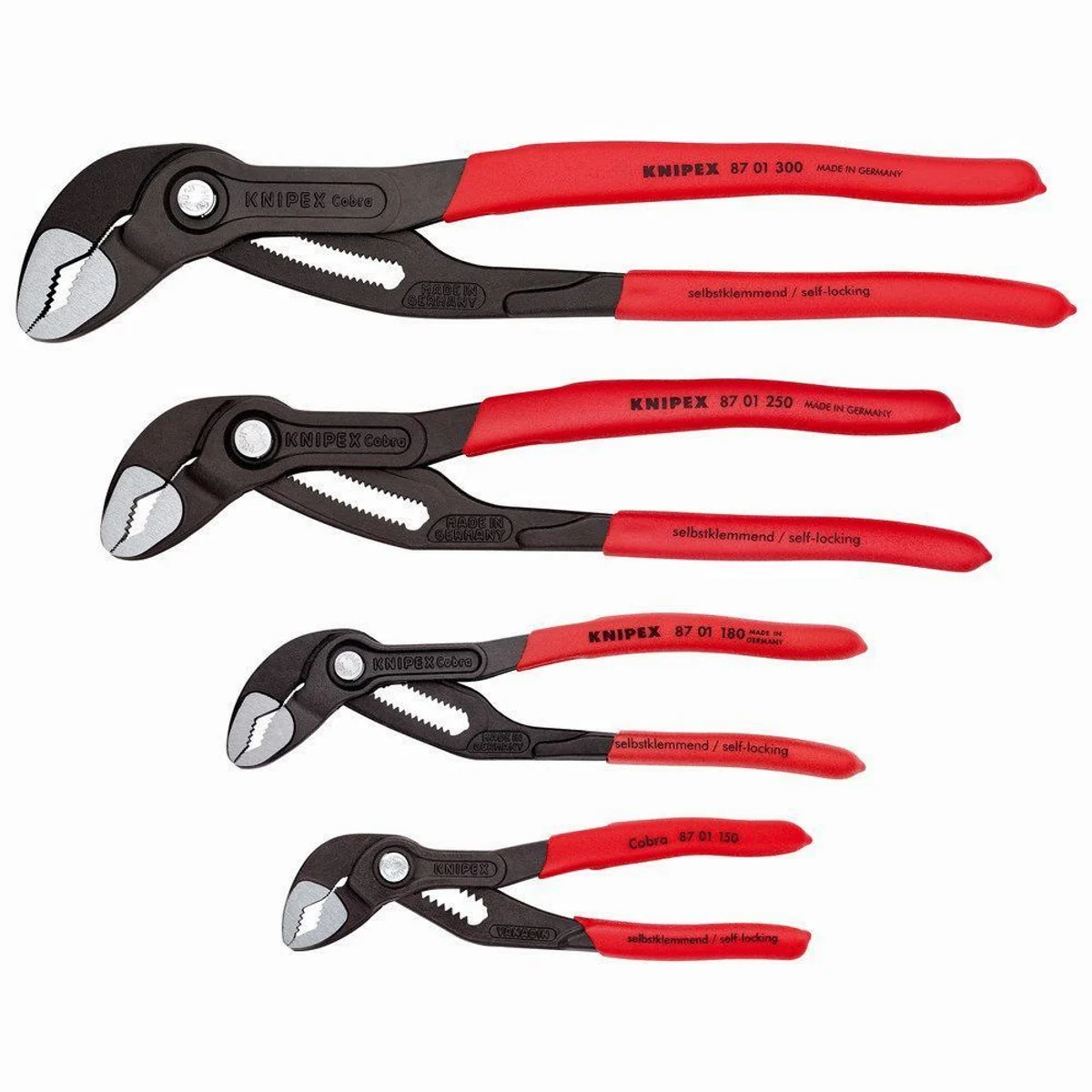 Knipex Zangenset Cobra Wasserpumpenzangen-Satz, 4-teilig, selbstklemmend, feinverstellbar