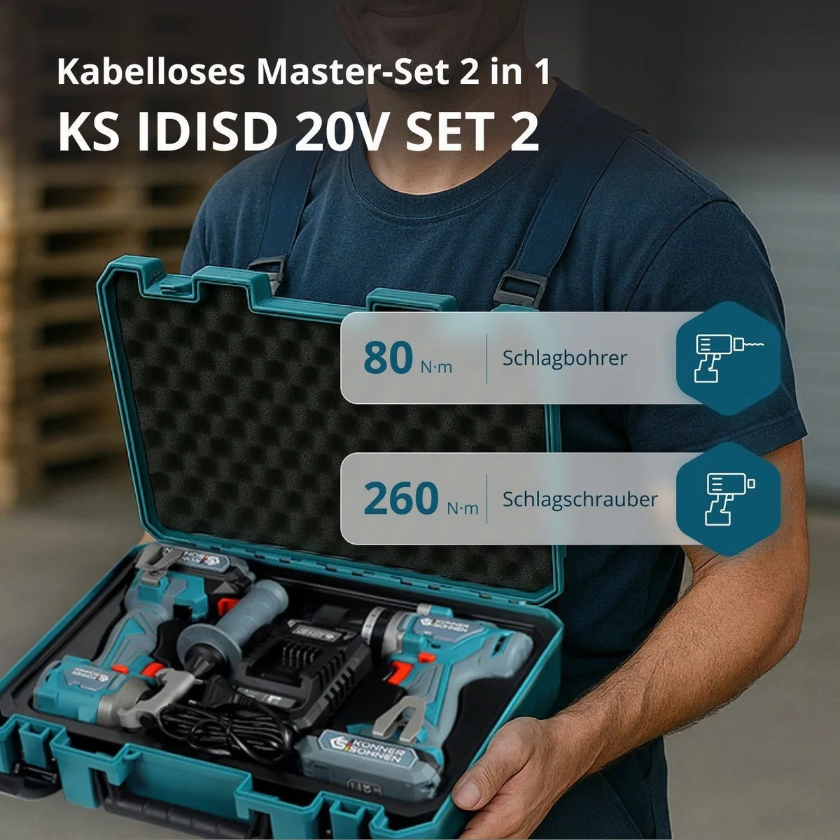 Könner & Söhnen KS IDISD 20V SET 2, Akku-Schlagbohrschrauber & Schlagschrauber — 2 in 1, 80 Nm, 260 Nm 2