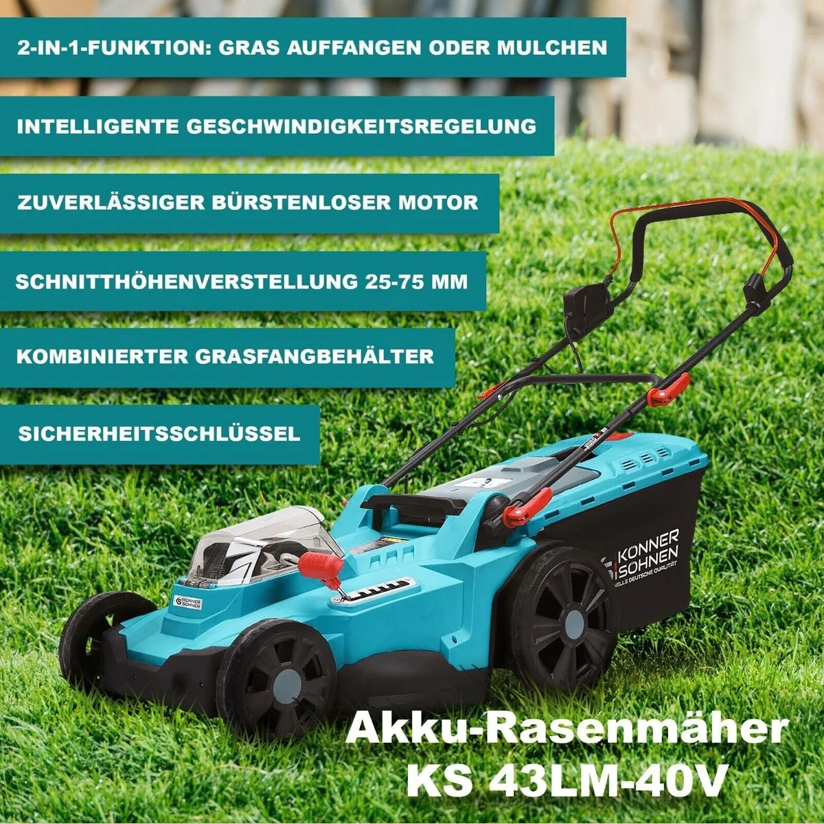 Könner & Söhnen Akku-Rasenmäher KS 43LM-40V, bürstenloser Motor, 6-fache Schnitthöhenverstellung 2